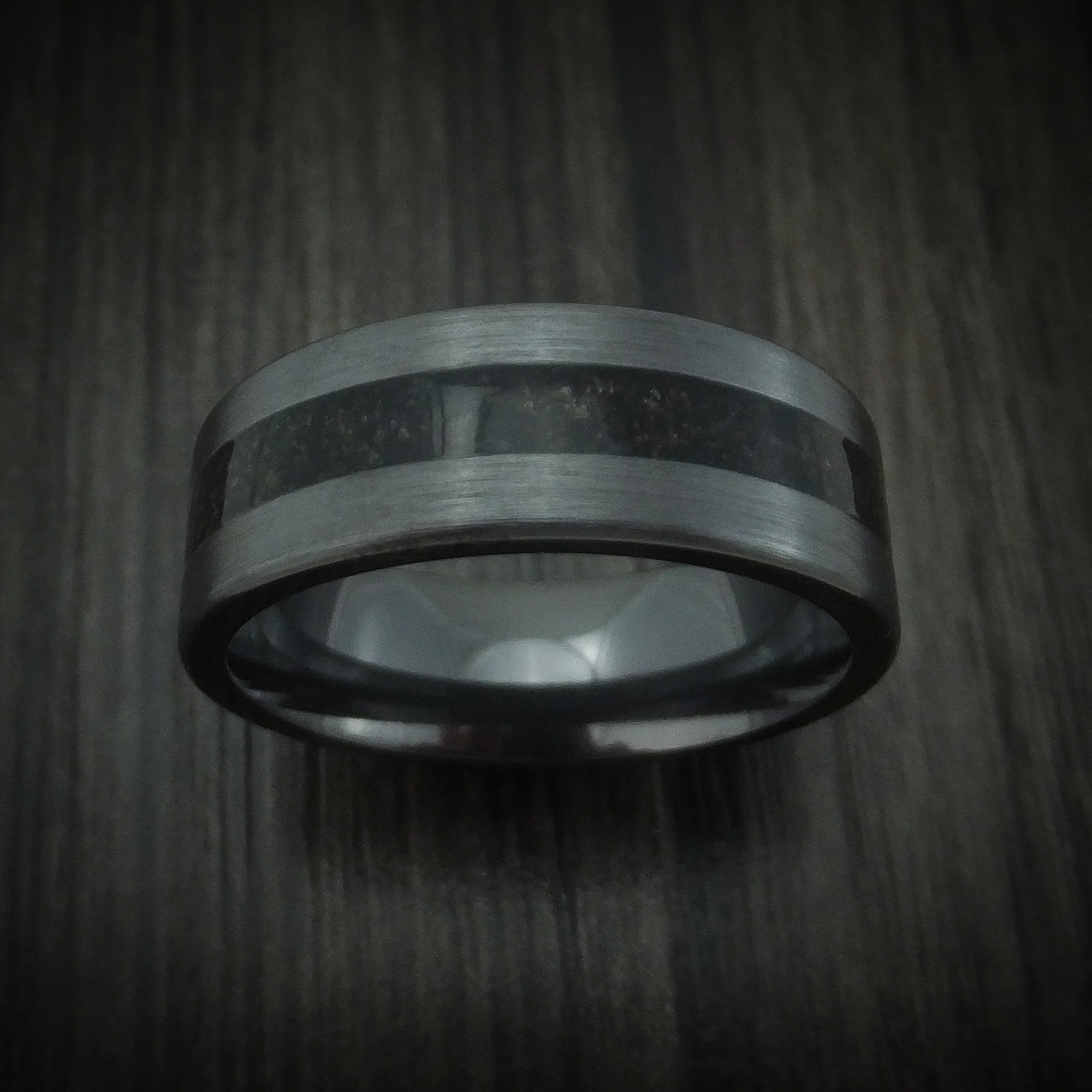 Black Zirconium and Dino Bone Men's Ring Custom Made - Image 2