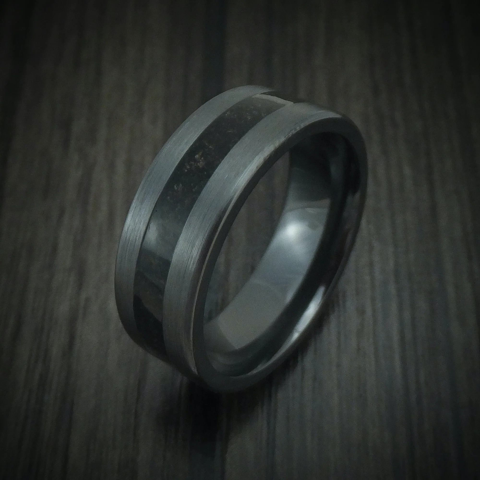 Black Zirconium and Dino Bone Men's Ring Custom Made - Image 4