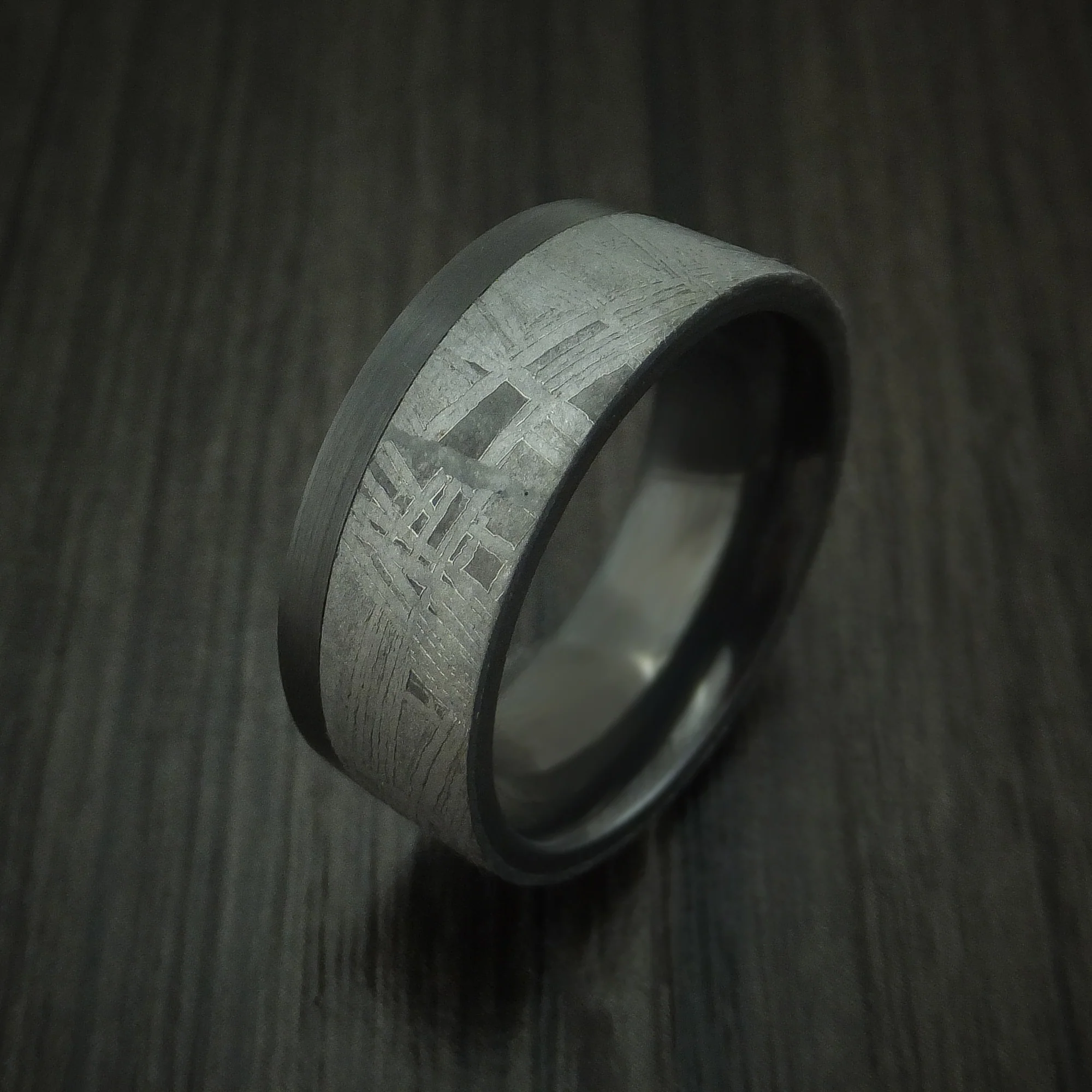 Black Zirconium and Gibeon Meteorite Men's Ring Custom Made Men's Ring - Image 4