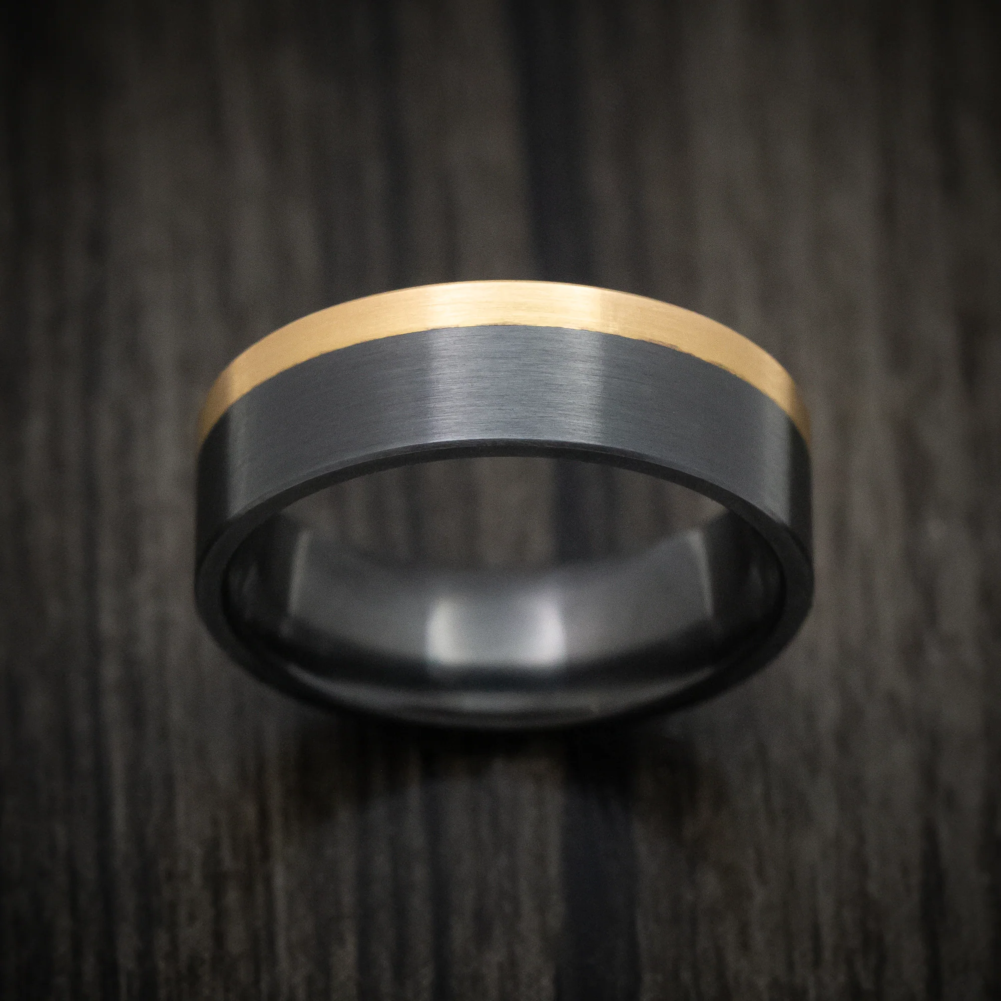 Black Zirconium and Gold Edge Men's Ring Custom Made Band - Image 2