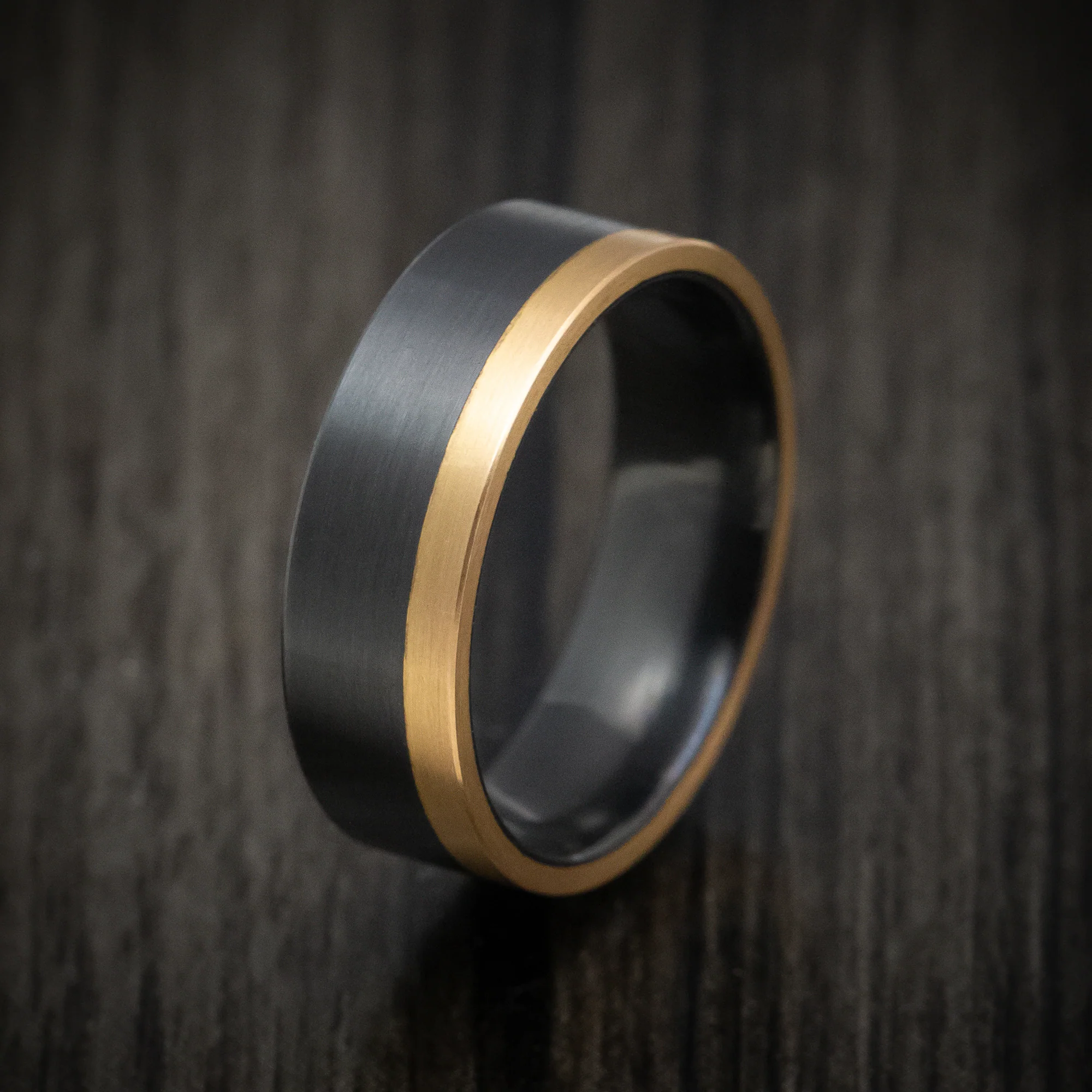 Black Zirconium and Gold Edge Men's Ring Custom Made Band - Image 4