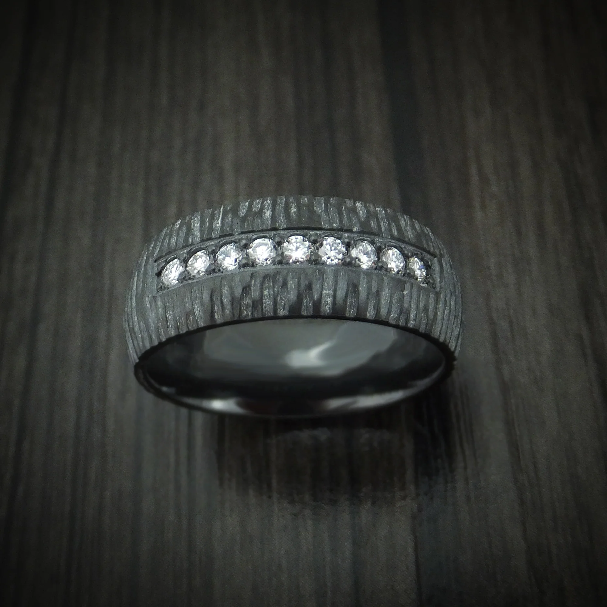 Black Zirconium and Lab Diamond Men's Ring Custom Made - Image 2