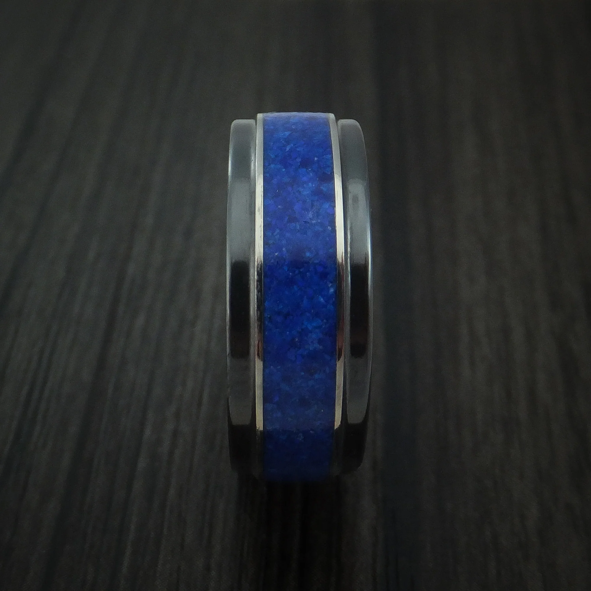 Black Zirconium and Lapis Lazuli Men's Ring Custom Made Band - Image 3