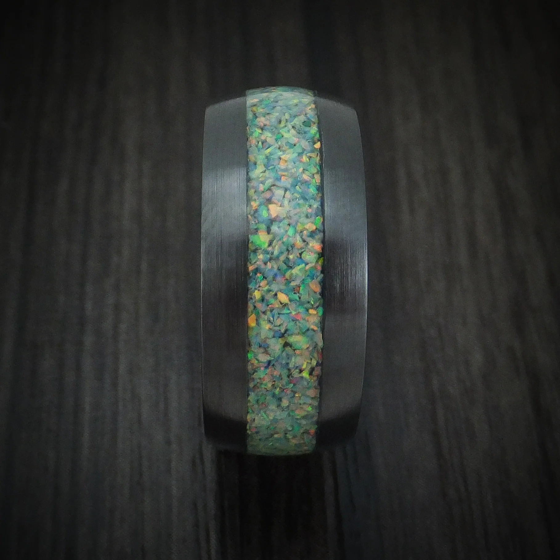 Black Zirconium and Opal Custom Made Men's Band - Image 3