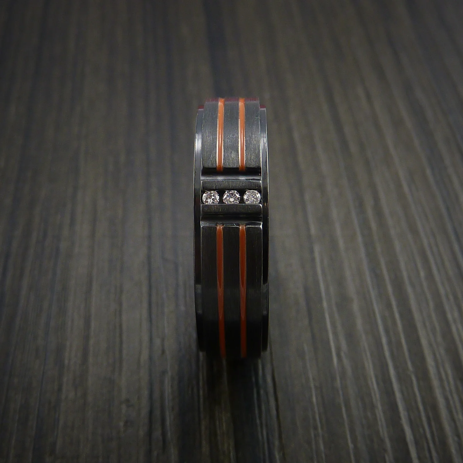 Black Zirconium and Three Diamond Men's Ring with Color Inlay - Image 5