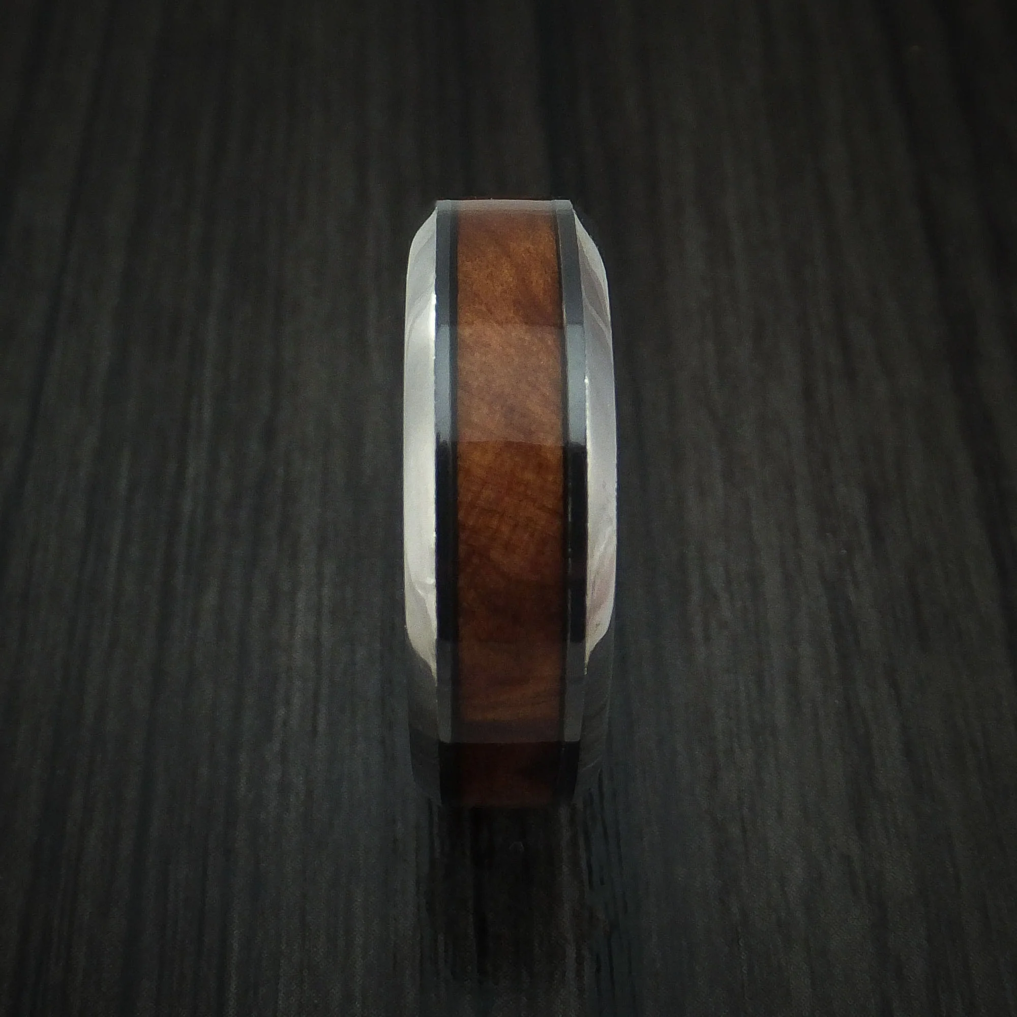 Black Zirconium and Thuya Burl Wood Hard Wood Men's Ring Custom Made - Image 3