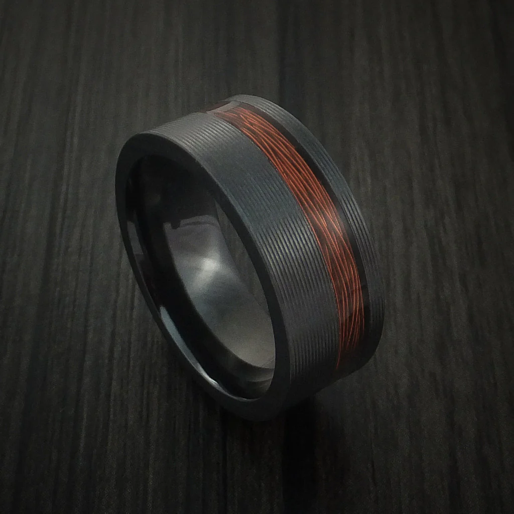 Black Zirconium and Wire Men's Ring Custom Made Choose your Color - Image 7