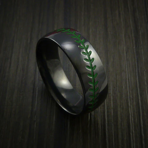 Black Zirconium Baseball Men's Ring with Polish Finish - Image 5