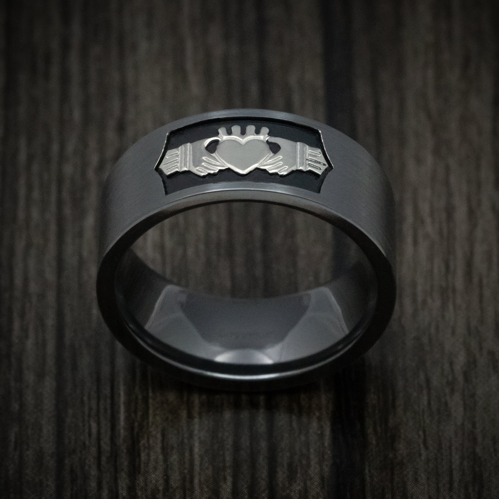 Black Zirconium Celtic Claddagh Men's Ring with Cerakote Custom Made - Image 2