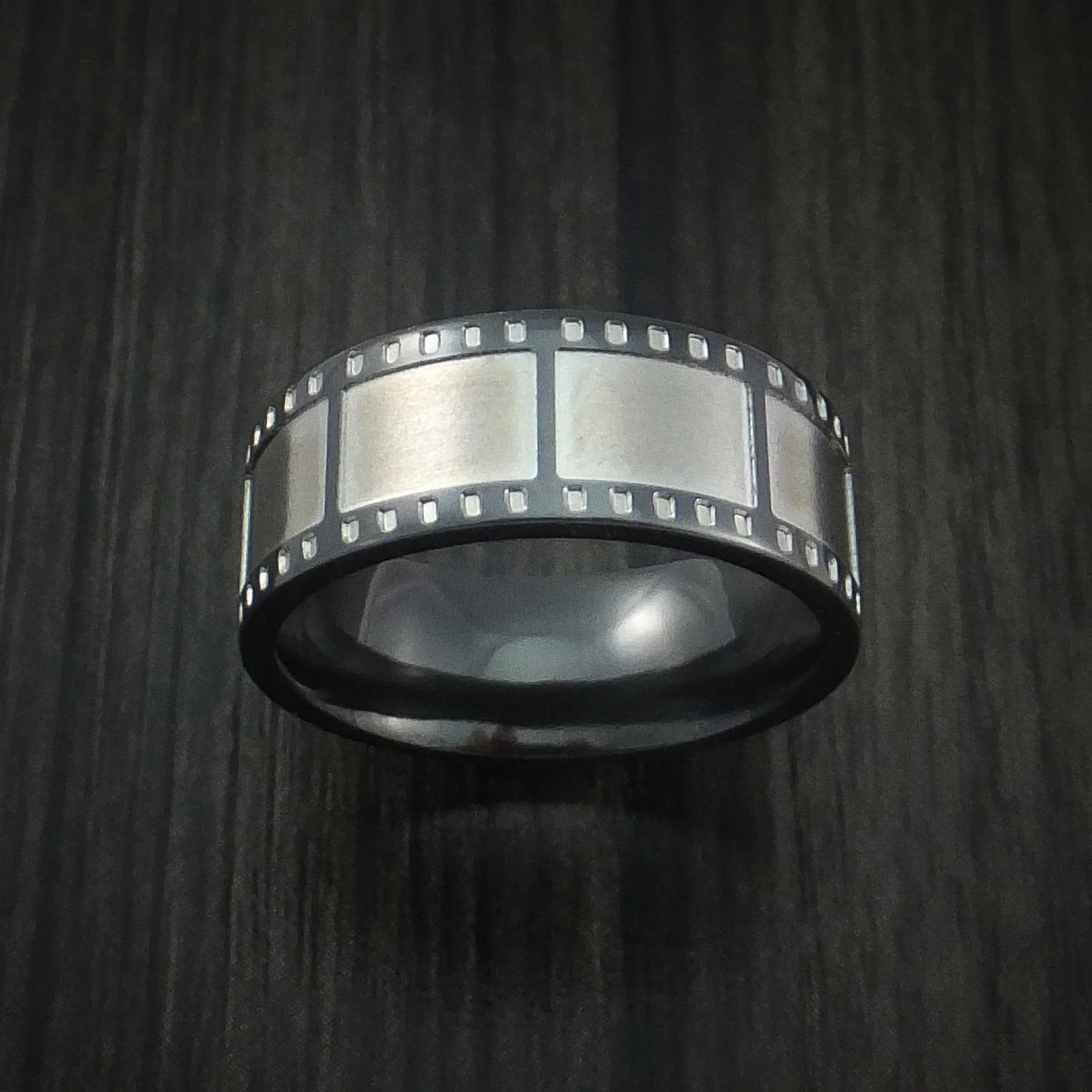 Black Zirconium Film Strip Men's Ring Custom Made Band - Image 2