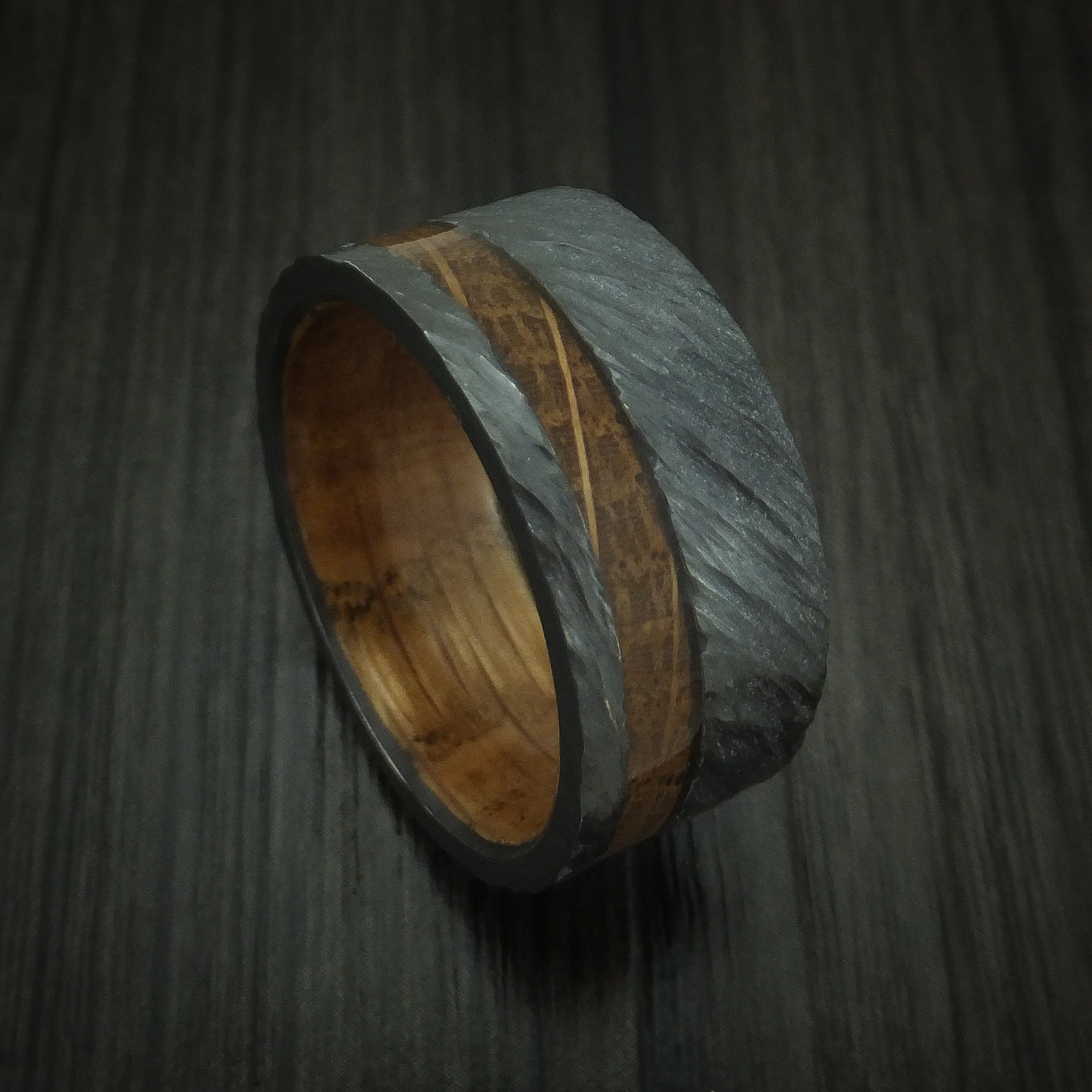 Black Zirconium Hardwood Men's Band With Inlay And Sleeve Custom Made