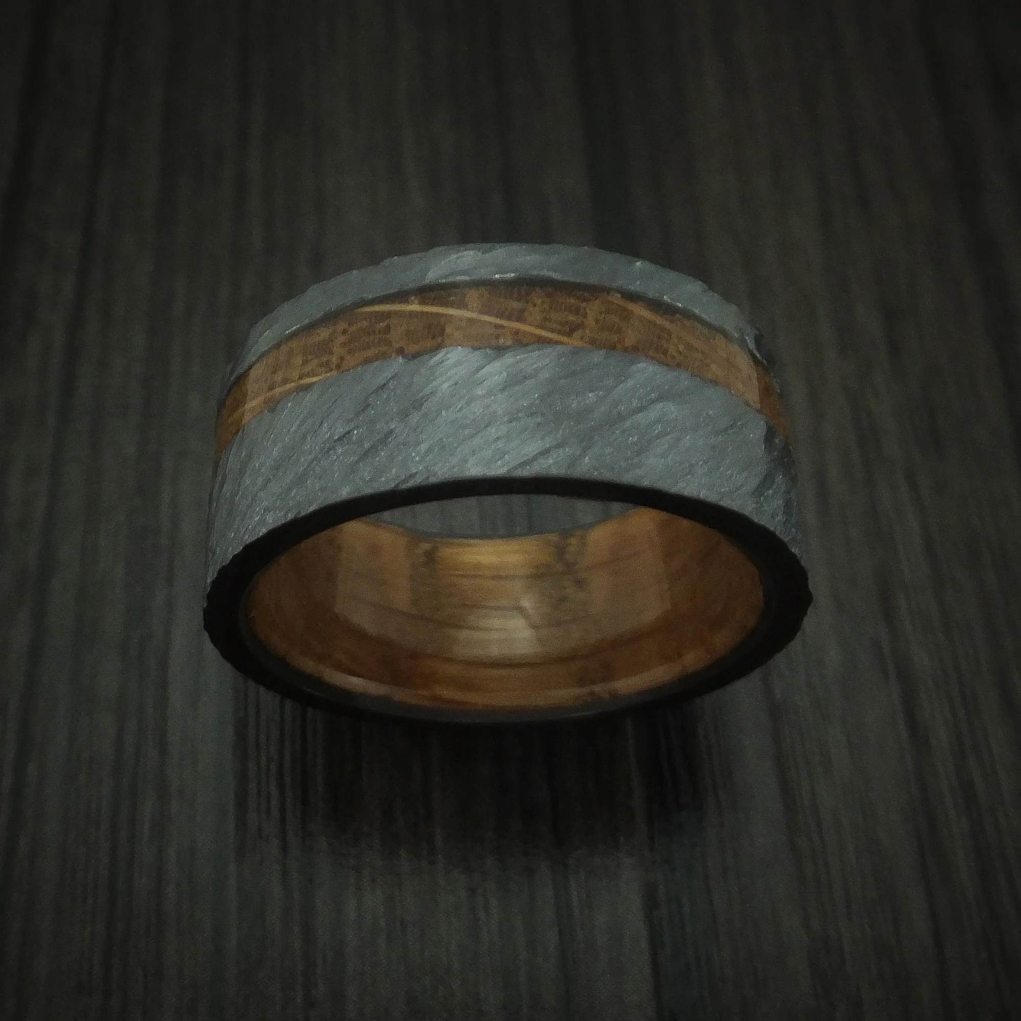 Black Zirconium Hardwood Men's Band With Inlay And Sleeve Custom Made - Image 2