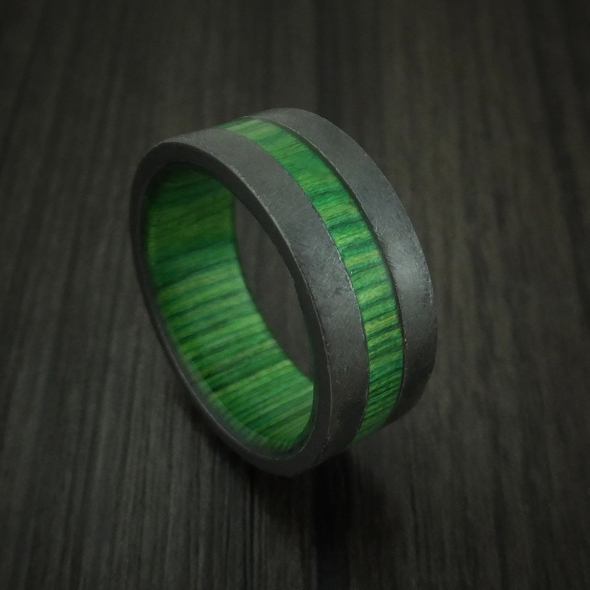 Black Zirconium Hardwood Men's Band with Inlay and Sleeve Custom Made