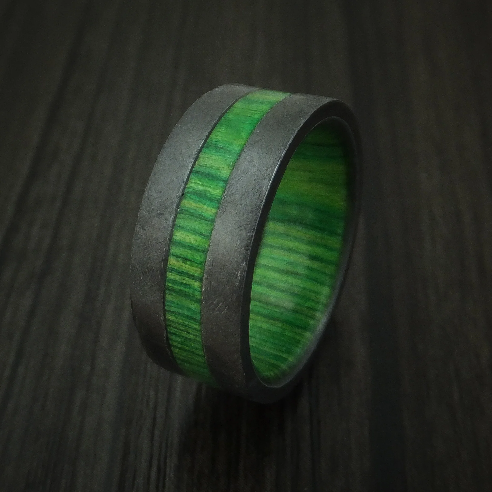 Black Zirconium Hardwood Men's Band with Inlay and Sleeve Custom Made - Image 4