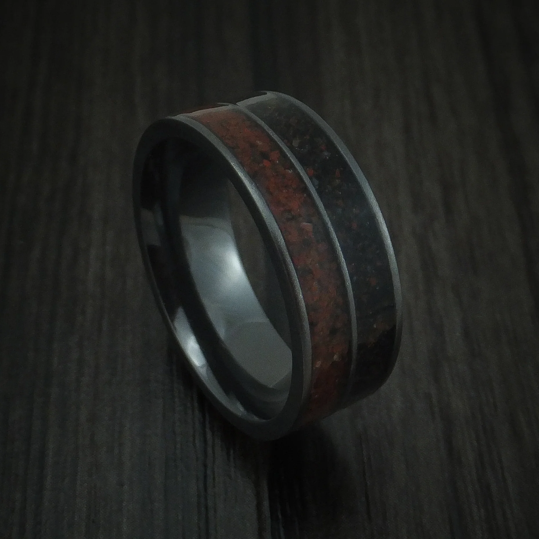 Black Zirconium Mixed Dinosaur Bone Men's Ring Custom Made Fossil Band