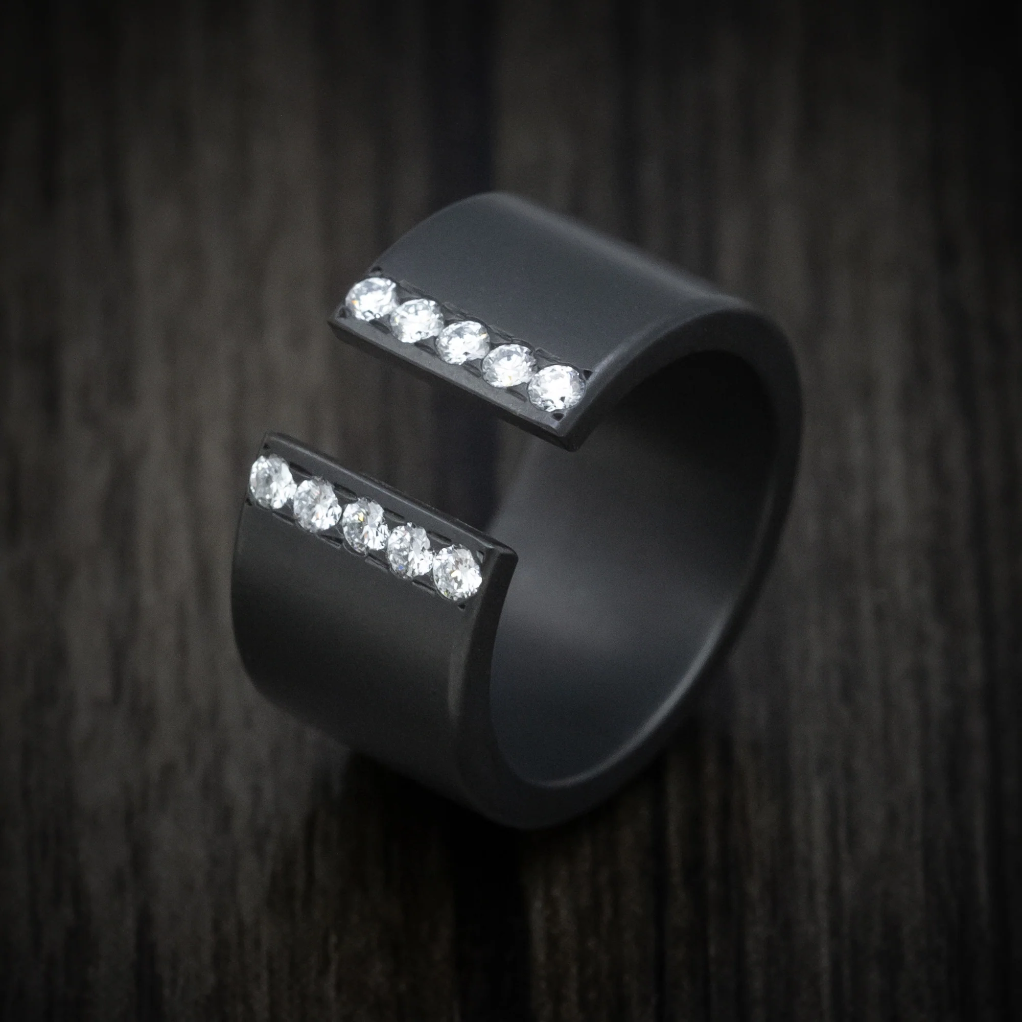 Black Zirconium Open Shank Thick Band with Lab Diamonds - Image 4