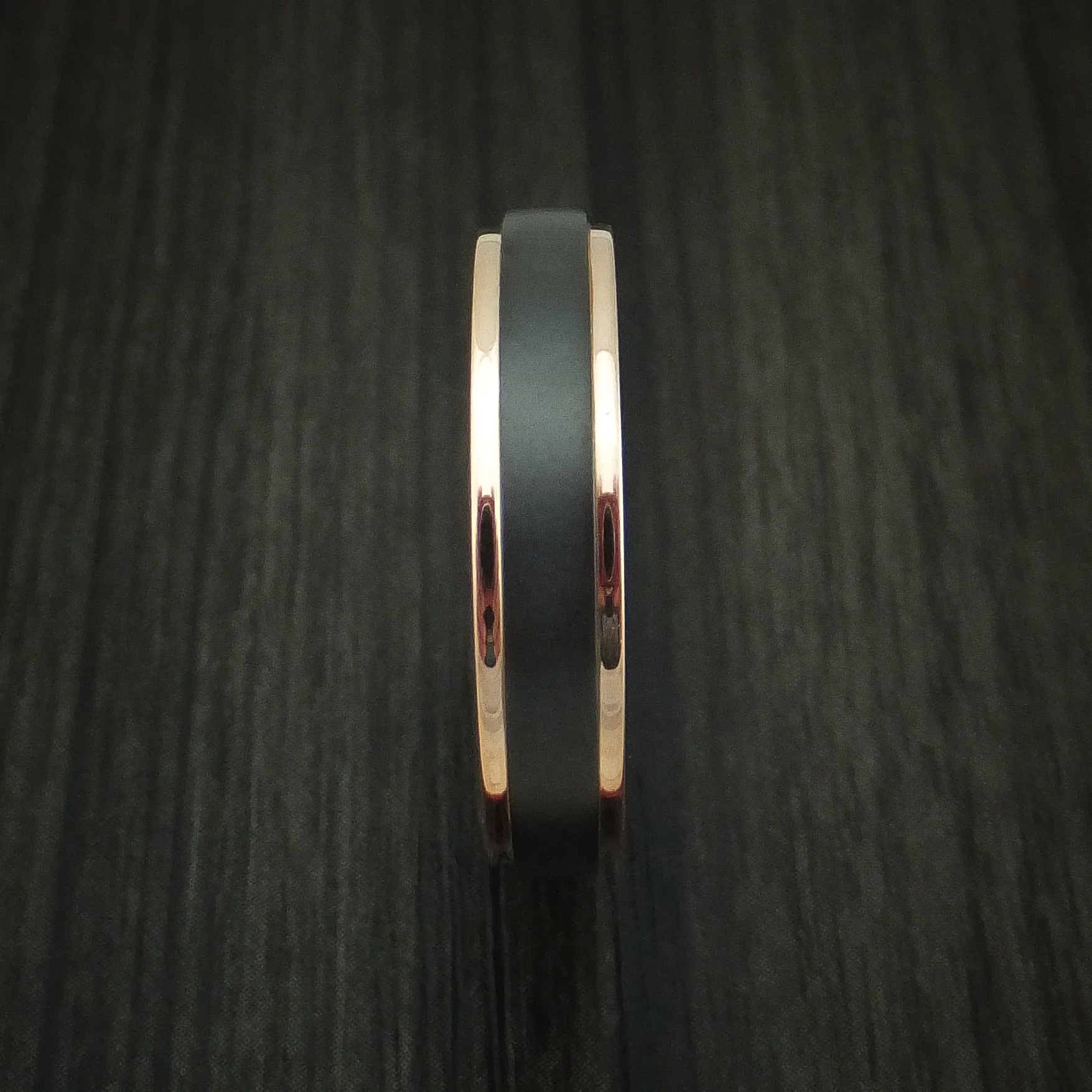 Black Zirconium Men's Ring with 14K Rose Gold Edges Custom Made Band - Image 3