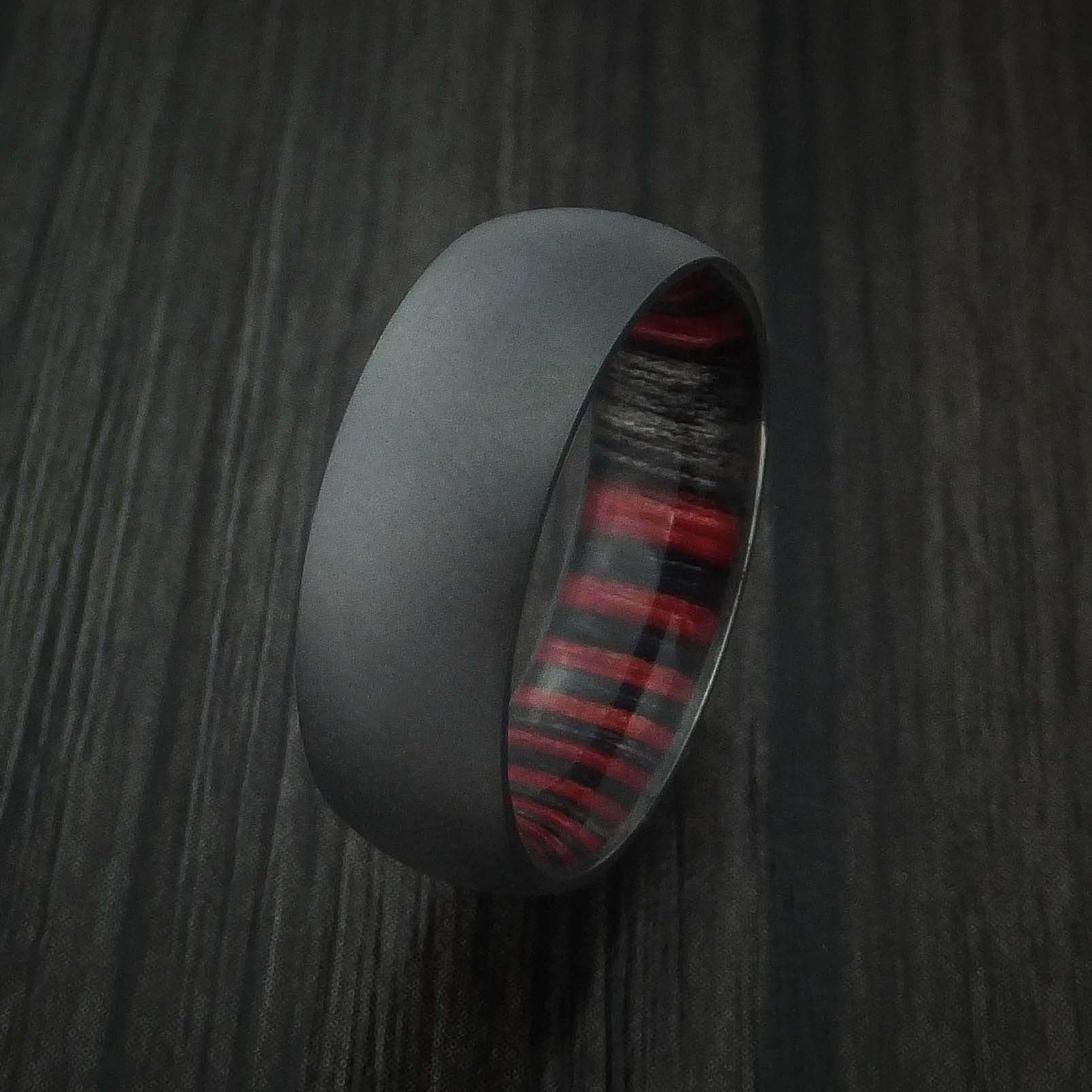 Black Zirconium Men's Ring with Hardwood Sleeve Custom Made Band - Image 4