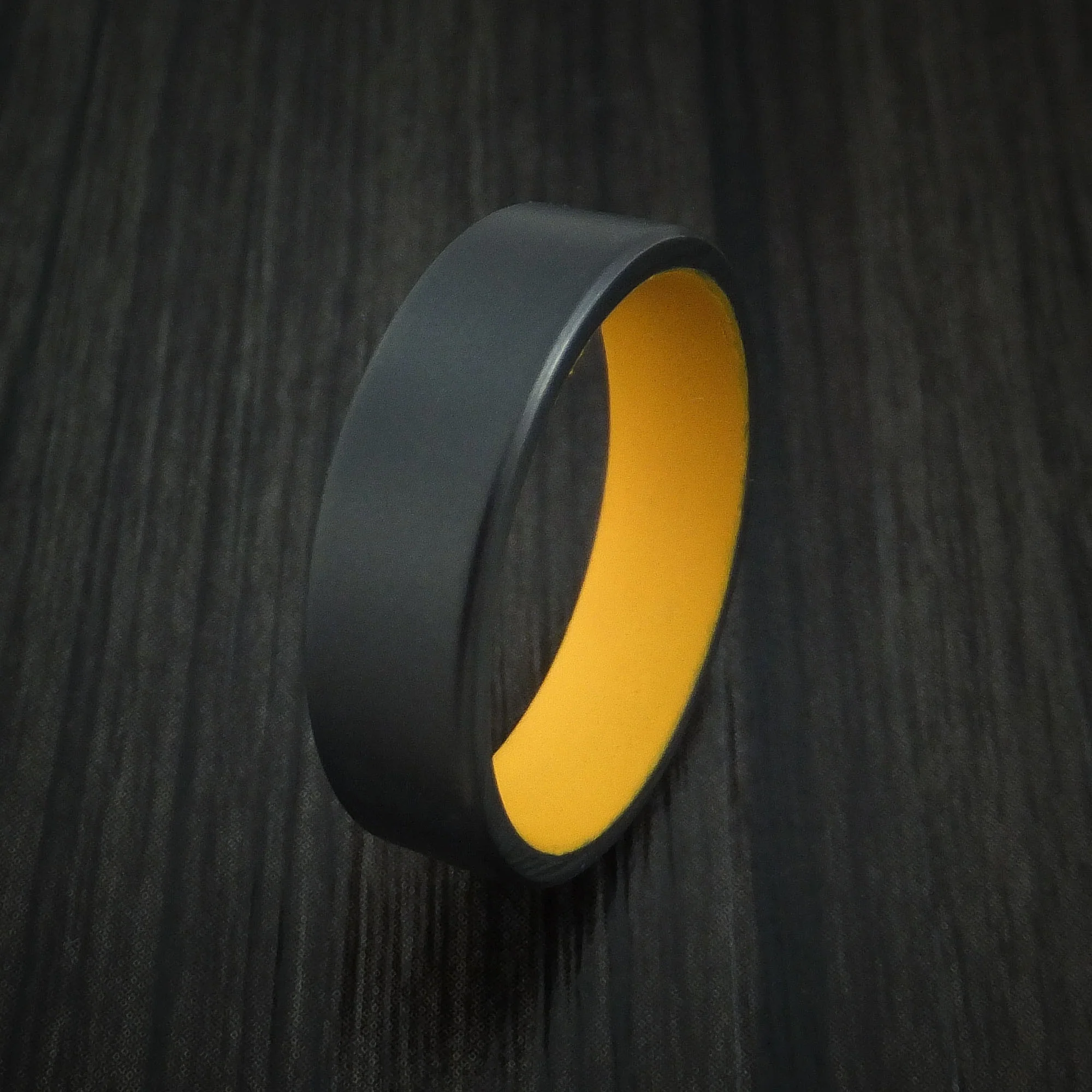 Black Zirconium Men's Ring with Dewalt Yellow Cerakote Sleeve Custom Made Band - Image 4