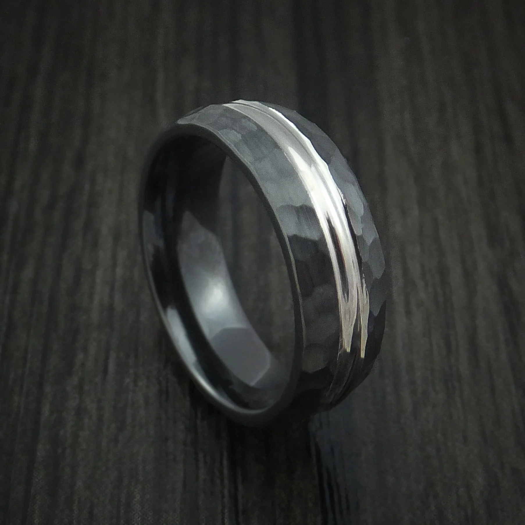 Black Zirconium Men's Ring with Hammer Finish Custom Made Band