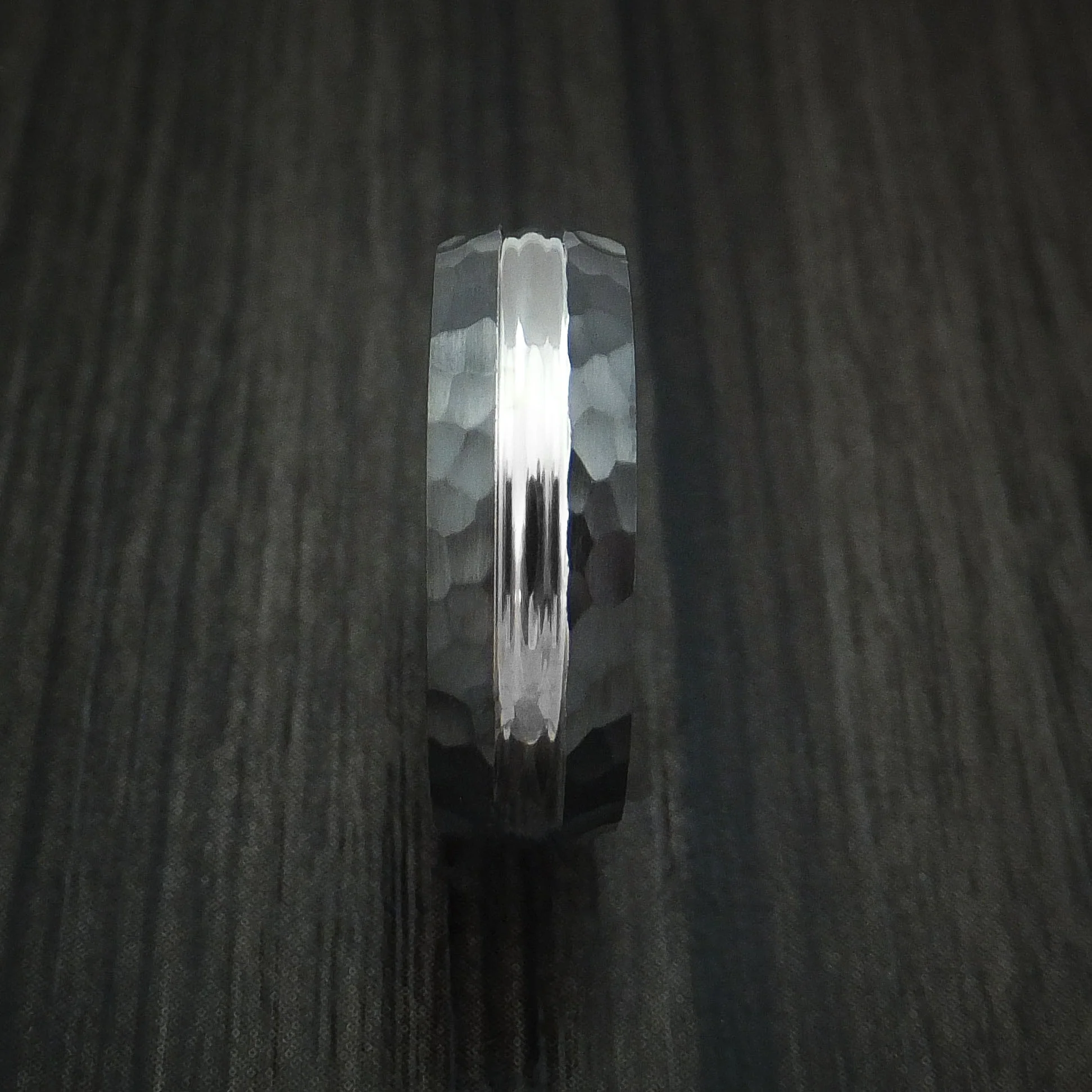 Black Zirconium Men's Ring with Hammer Finish Custom Made Band - Image 3