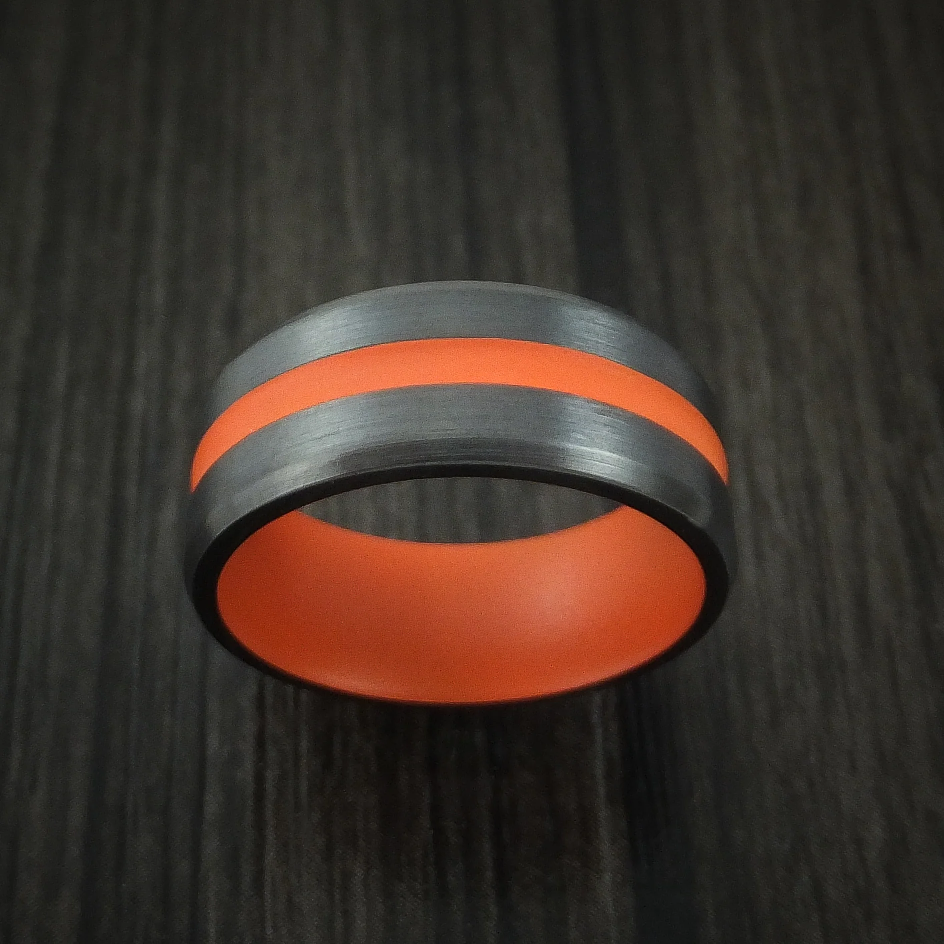 Black Zirconium Men's Ring with Hunter Orange Cerakote Groove and Sleeve Custom Made Band - Image 2