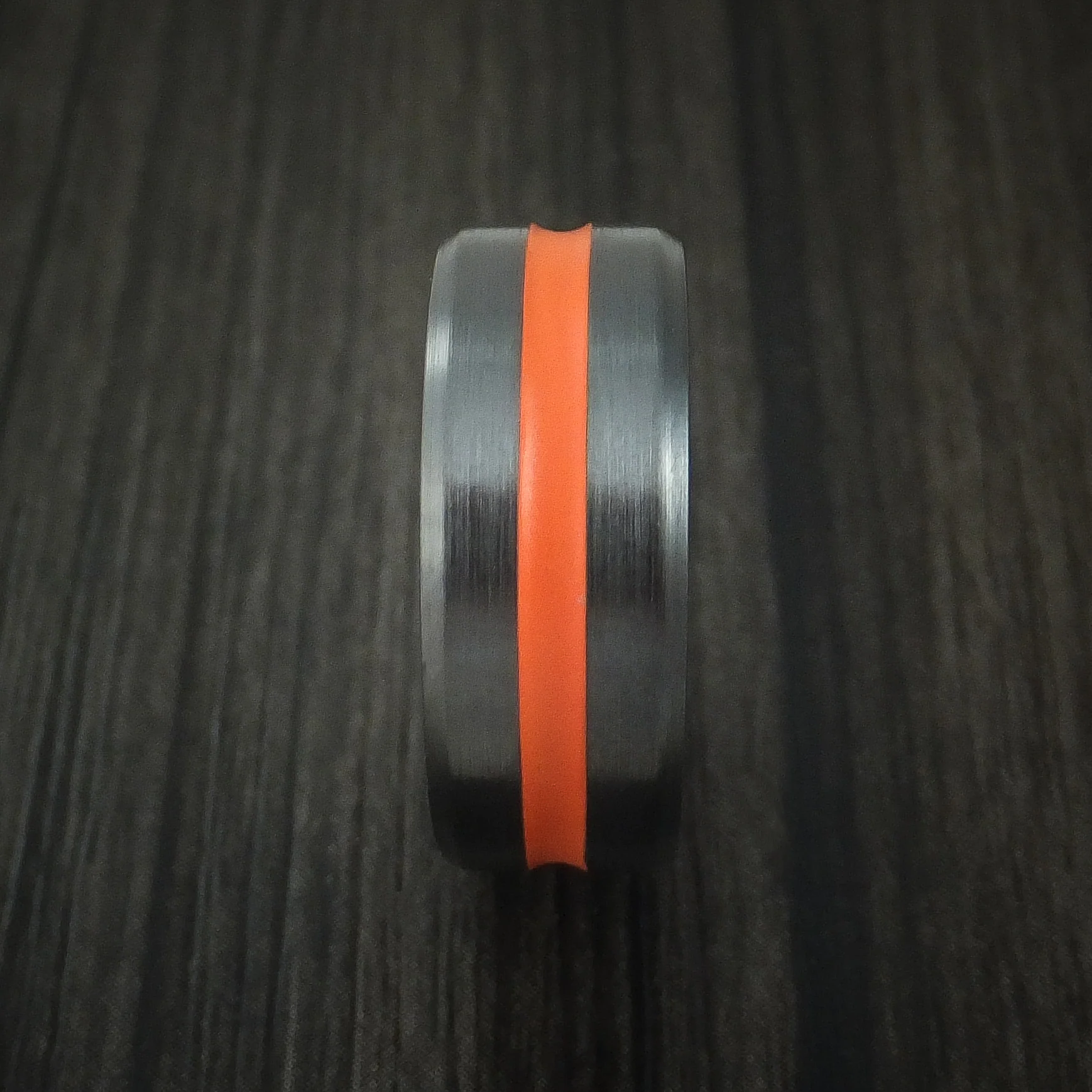 Black Zirconium Men's Ring with Hunter Orange Cerakote Groove and Sleeve Custom Made Band - Image 3