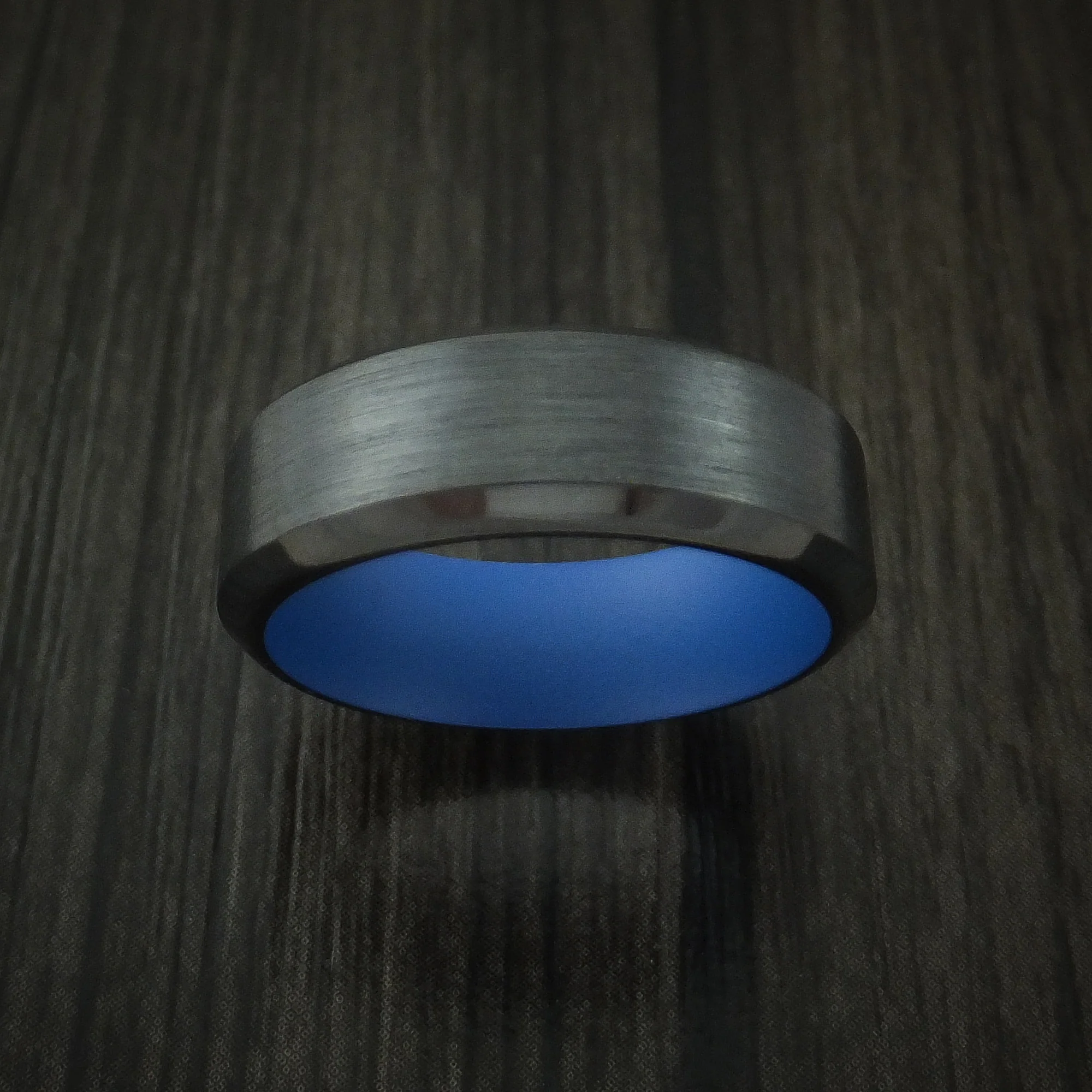Black Zirconium Men's Ring with Ridgeway Blue Cerakote Sleeve Custom Made Band - Image 2