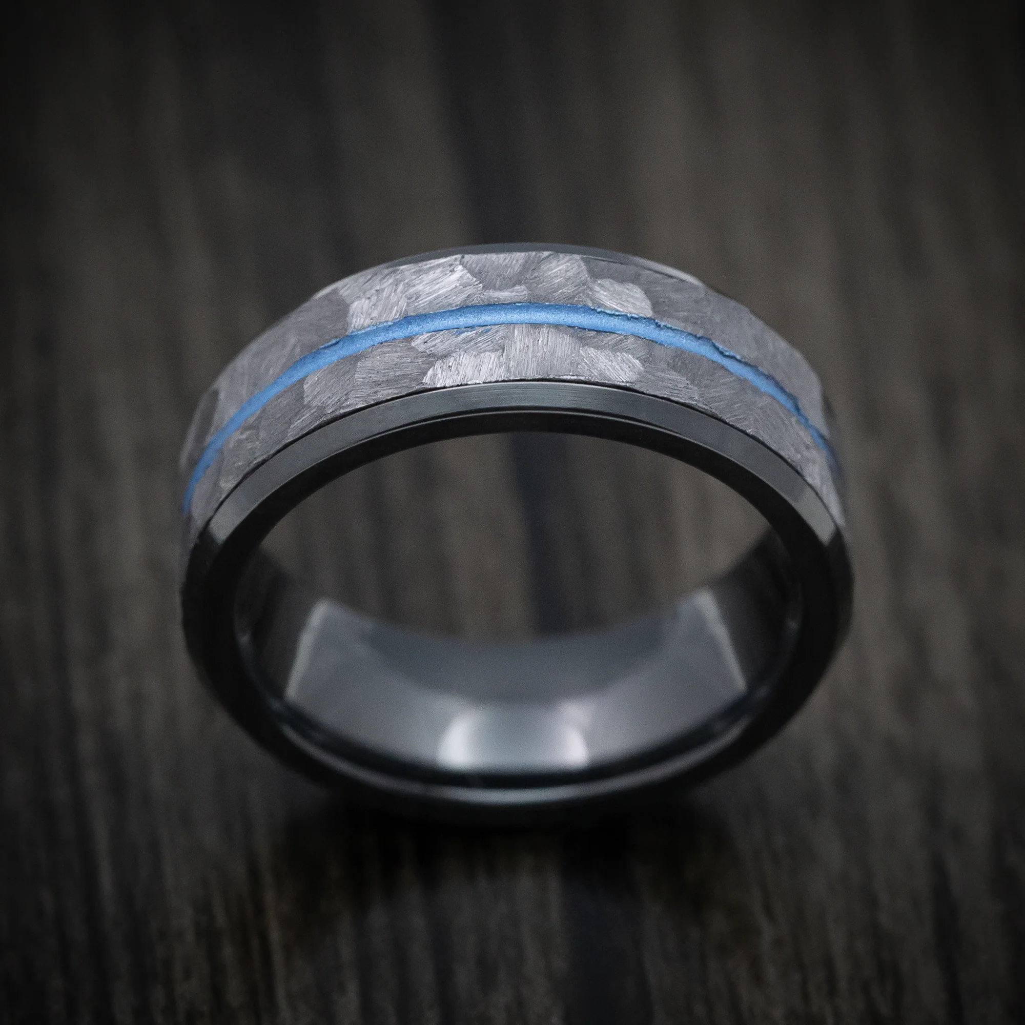 Black Zirconium Men's Ring with Tantalum and Cerakote Inlays Custom Made Band - Image 2