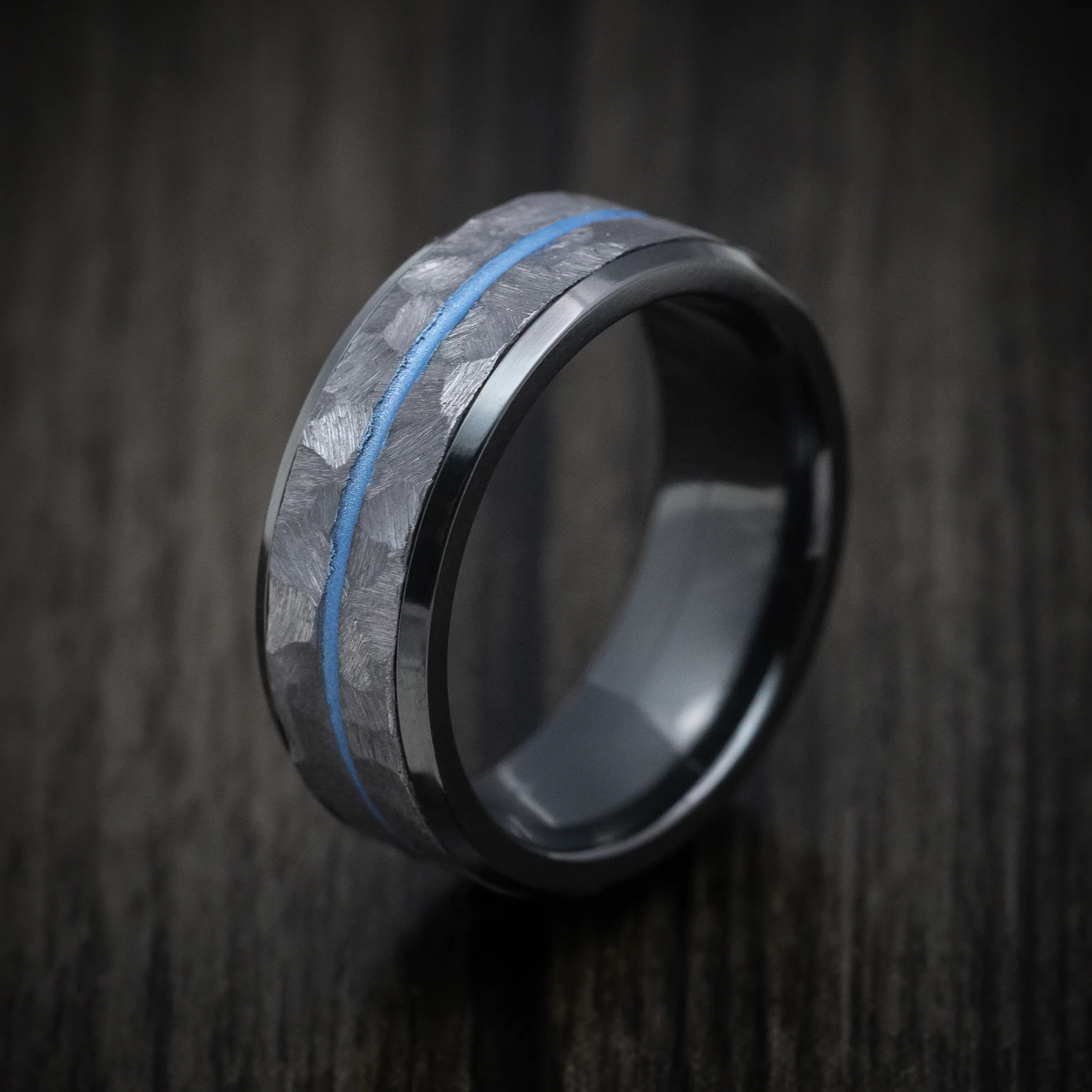 Black Zirconium Men's Ring with Tantalum and Cerakote Inlays Custom Made Band - Image 4