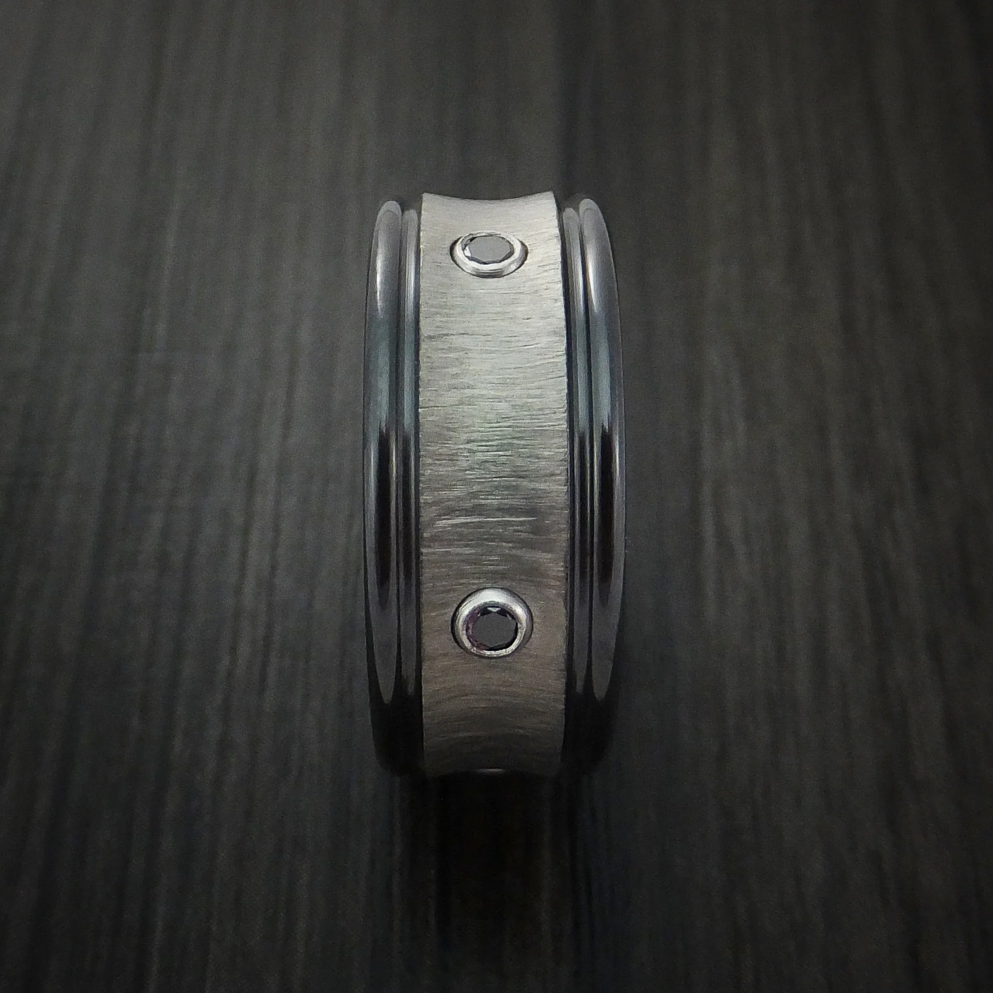 Black Zirconium Men's Ring with Zirconium Inlay and Black Diamonds - Image 4