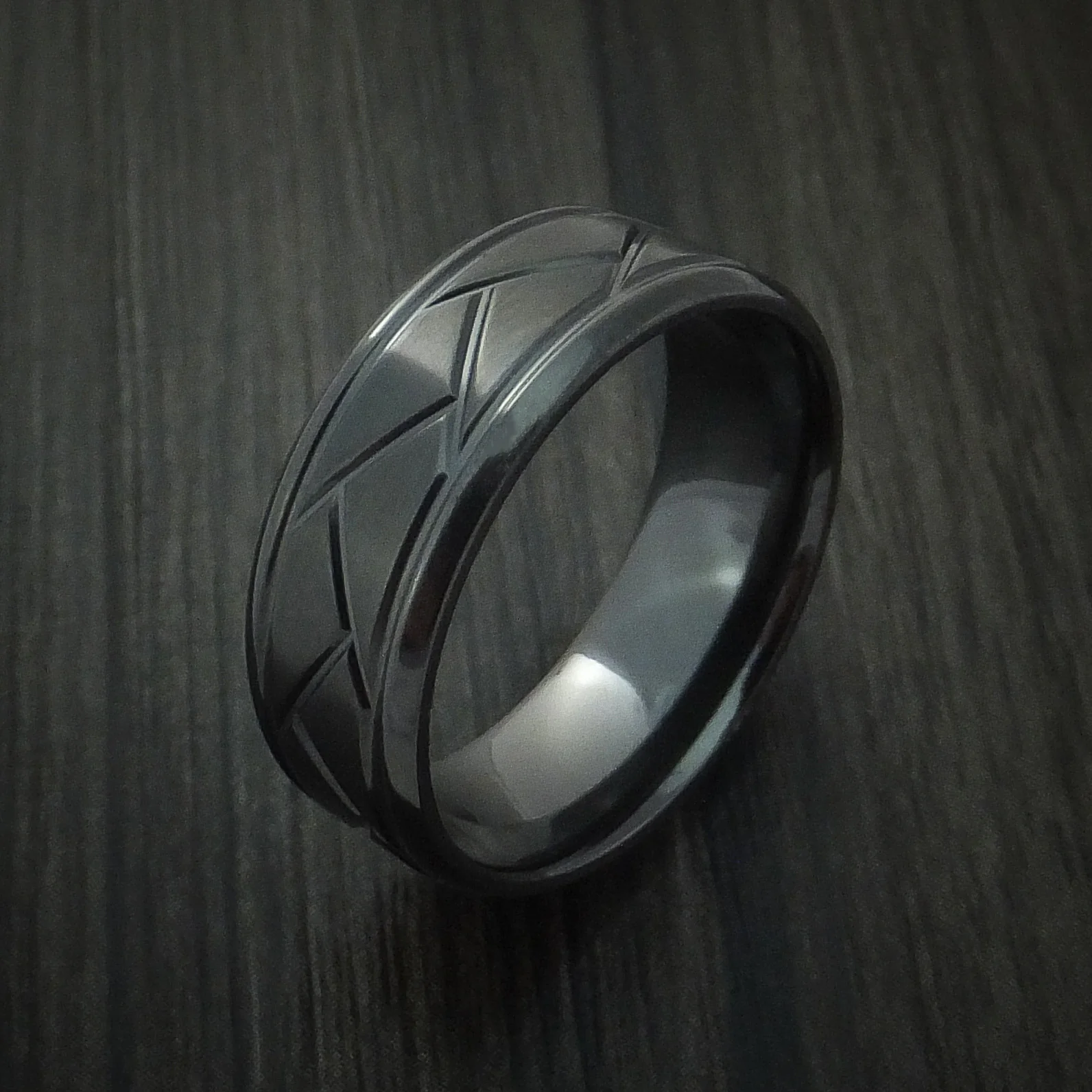 Black Zirconium Satin and Polish Weave Men's Ring Custom Made - Image 3