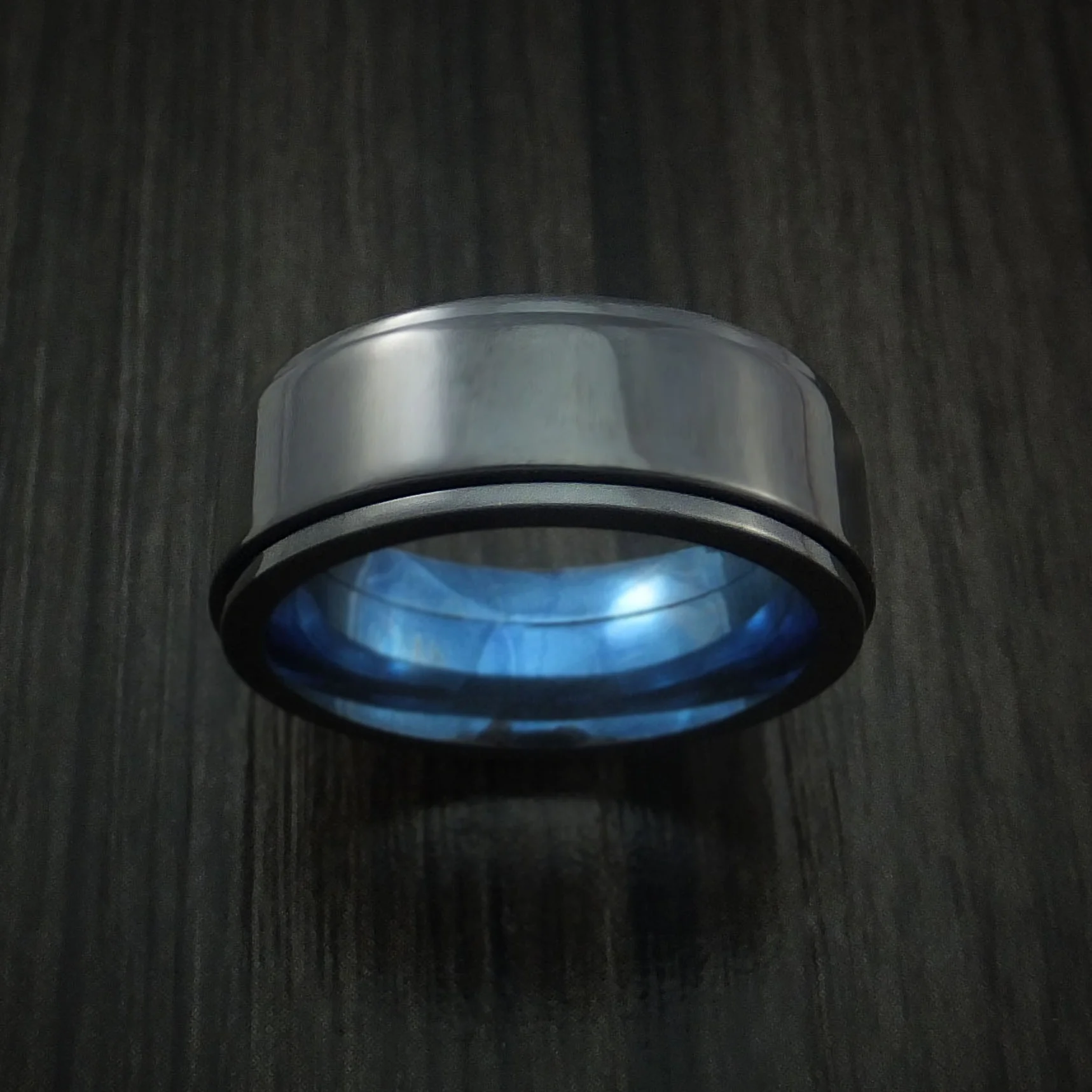 Black Zirconium Spinner Men's Ring with Anodized Interior Custom Made Band - Image 2