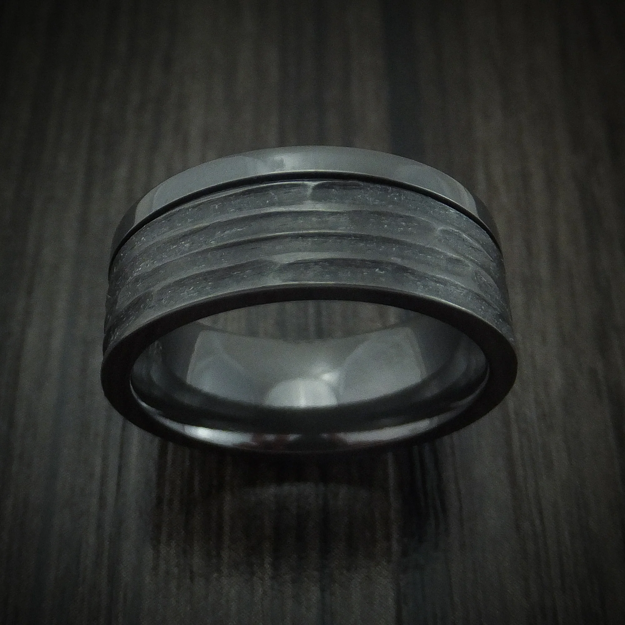 Black Zirconium Tree Bark Finish Men's Ring Custom Made Band - Image 2