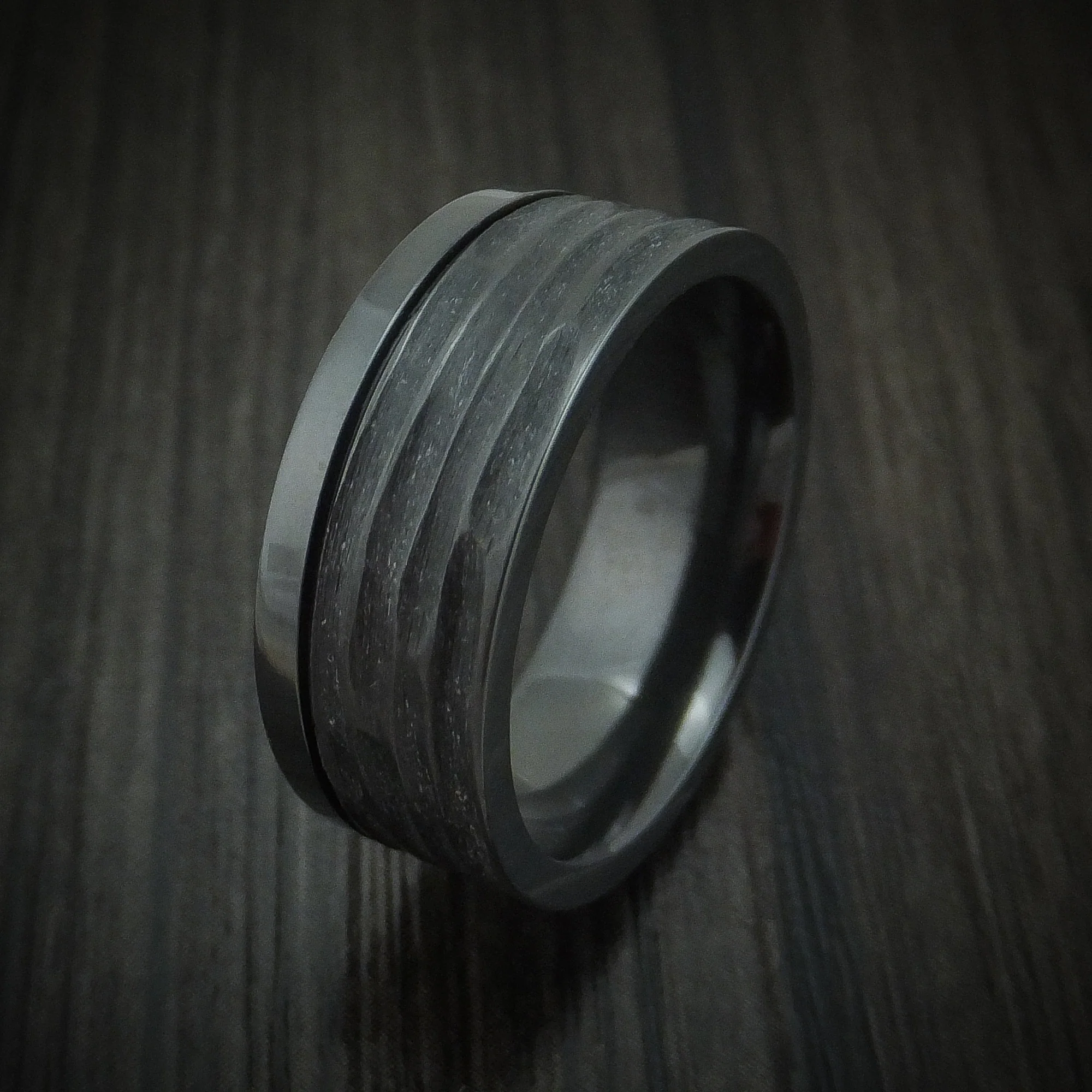 Black Zirconium Tree Bark Finish Men's Ring Custom Made Band - Image 4