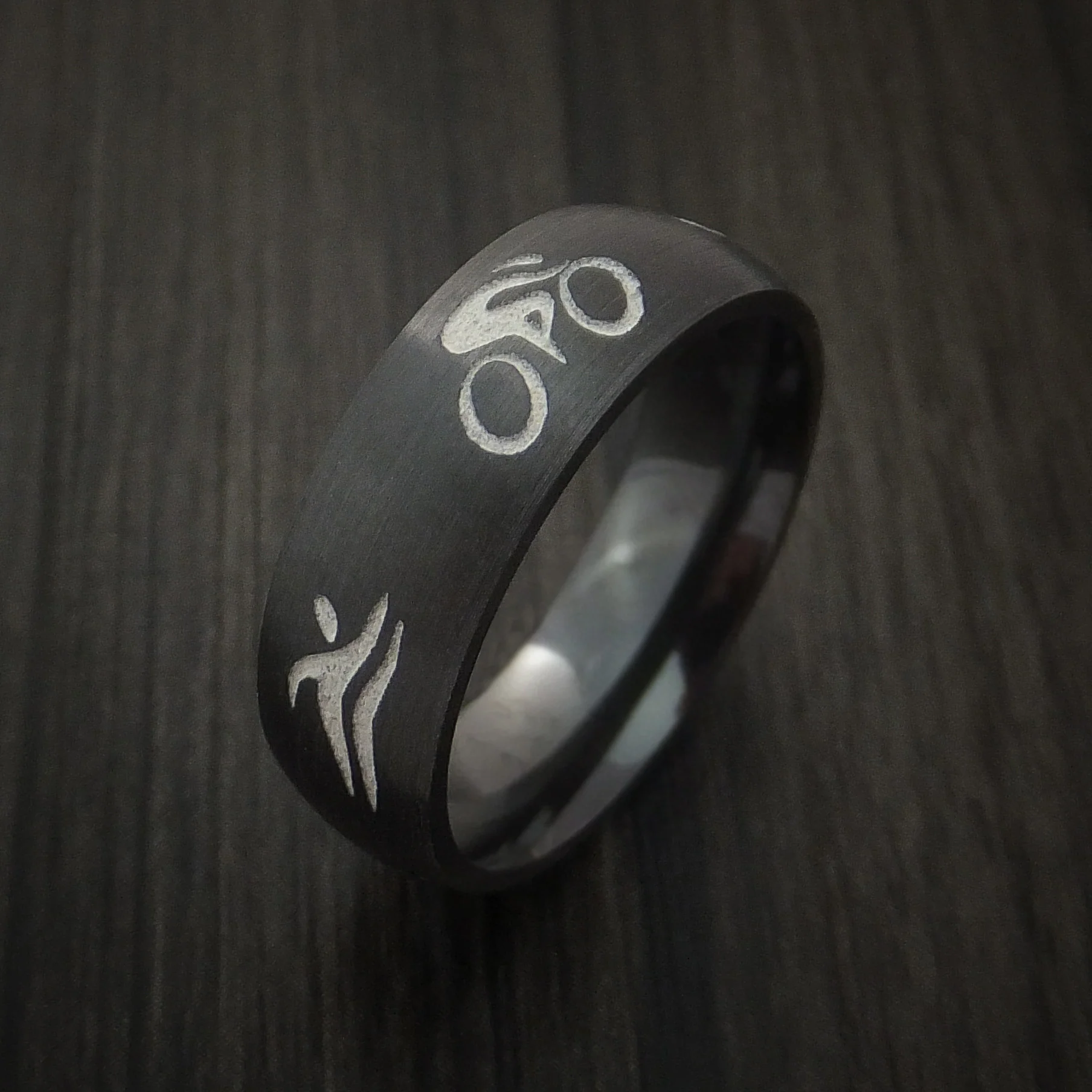 Black Zirconium Triathlon Band Custom Made Men's Ring - Image 3