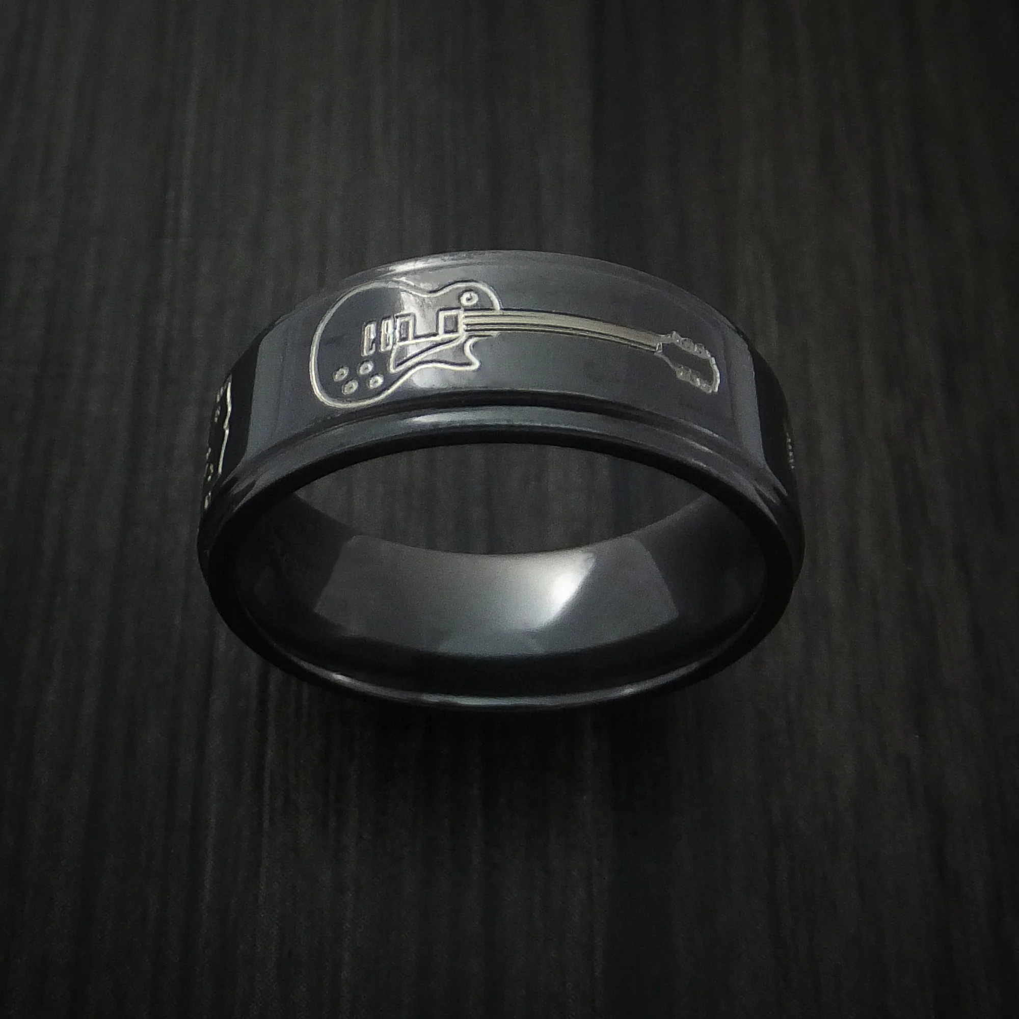Black Zirconium with Guitars Design Musicians Custom Men's Ring - Image 2