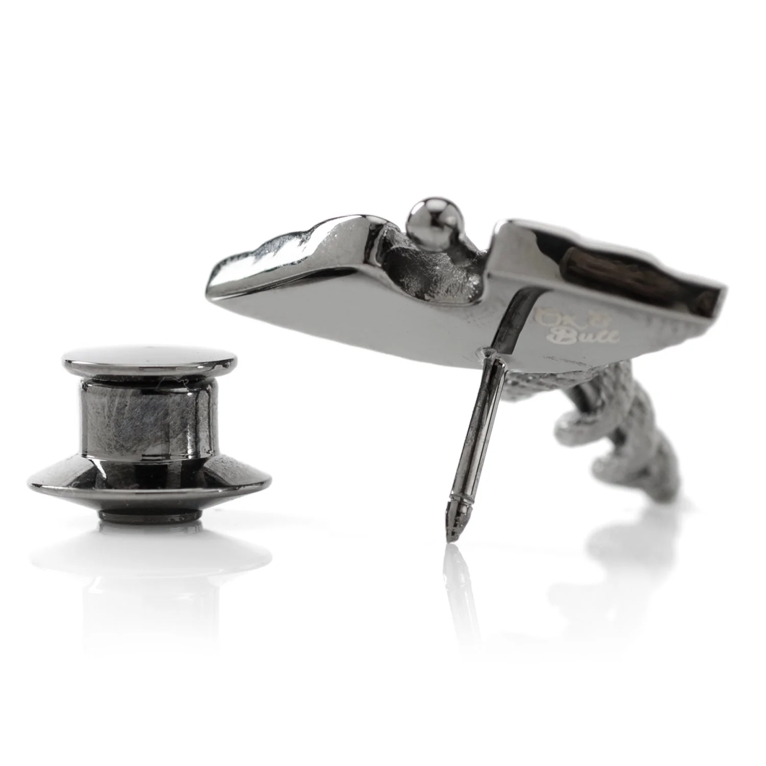 Caduceus Pave Gunmetal Lapel Pin - Image 4