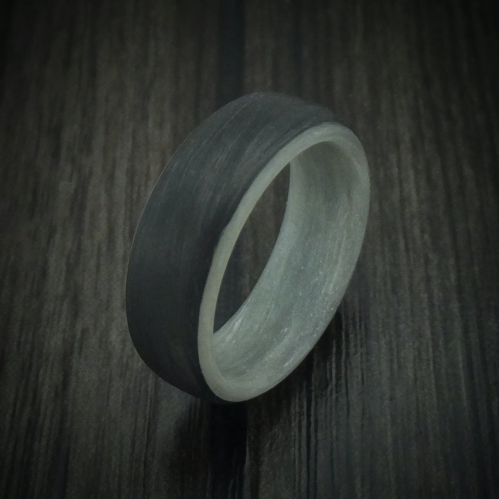 Carbon Fiber And Blue Glow Sleeve Men's Ring Custom Made - Image 4