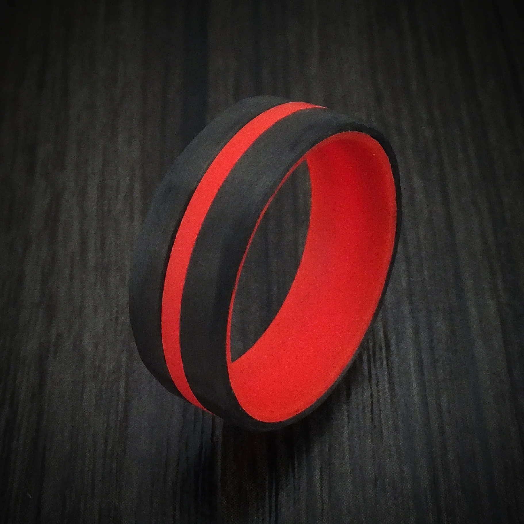 Carbon Fiber and Red Glow Men's Ring Custom Made - Image 4