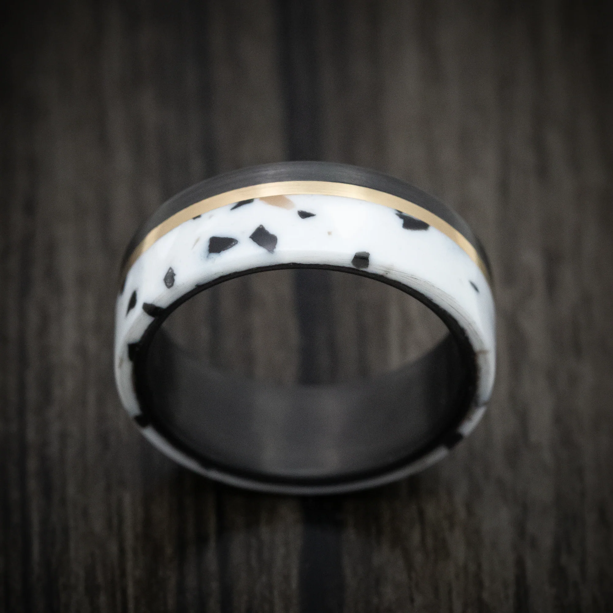 Carbon Fiber and Venetian Composite Men's Ring with Gold Inlay - Image 2