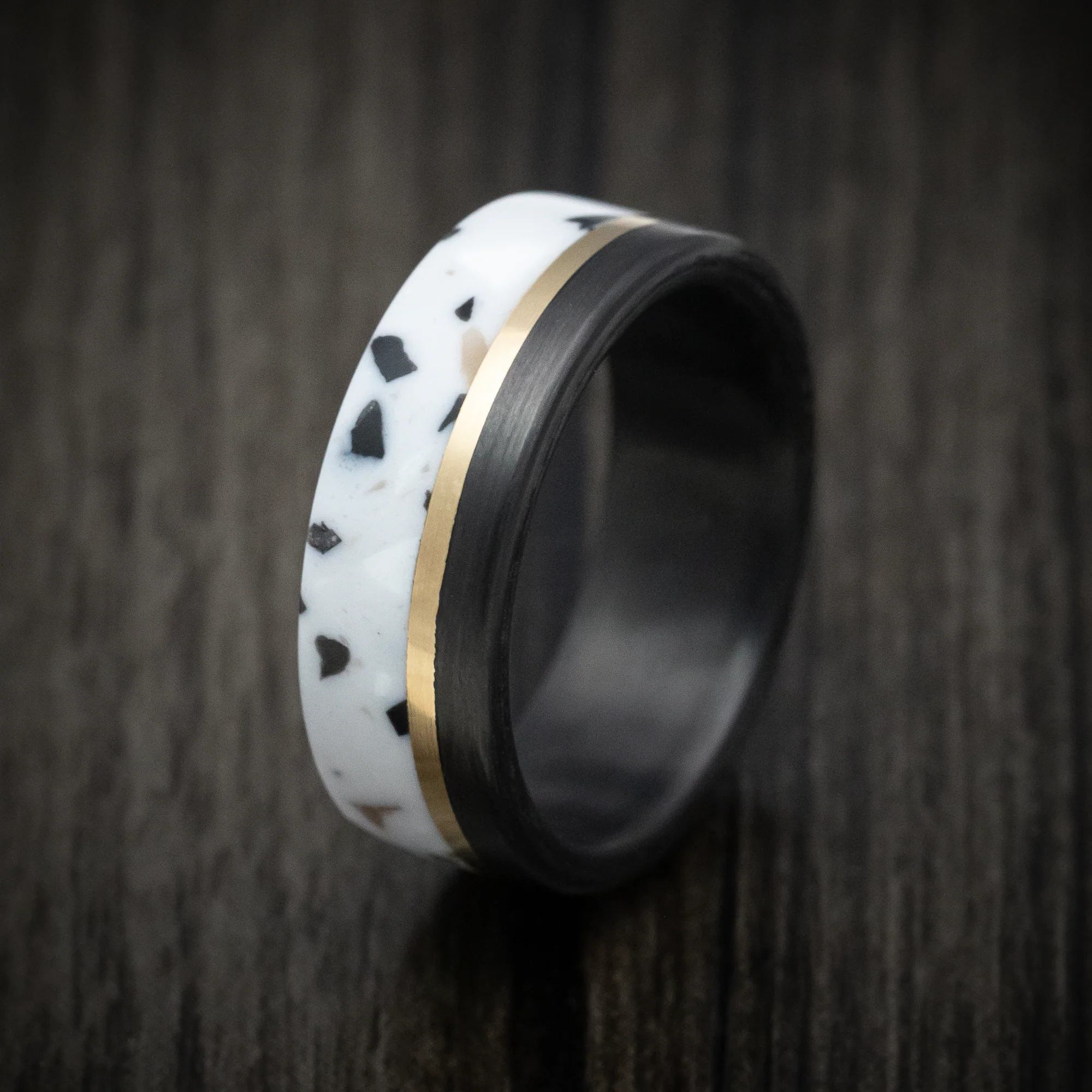 Carbon Fiber and Venetian Composite Men's Ring with Gold Inlay - Image 4