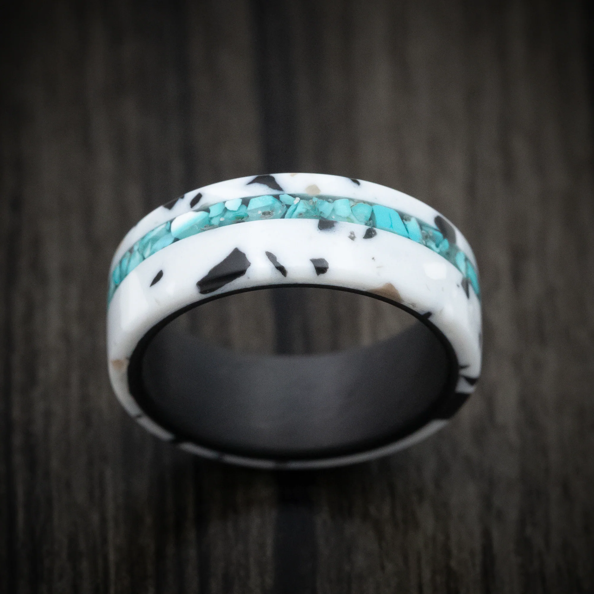 Carbon Fiber and Venetian Composite Men's Ring with Turquoise Inlay - Image 2