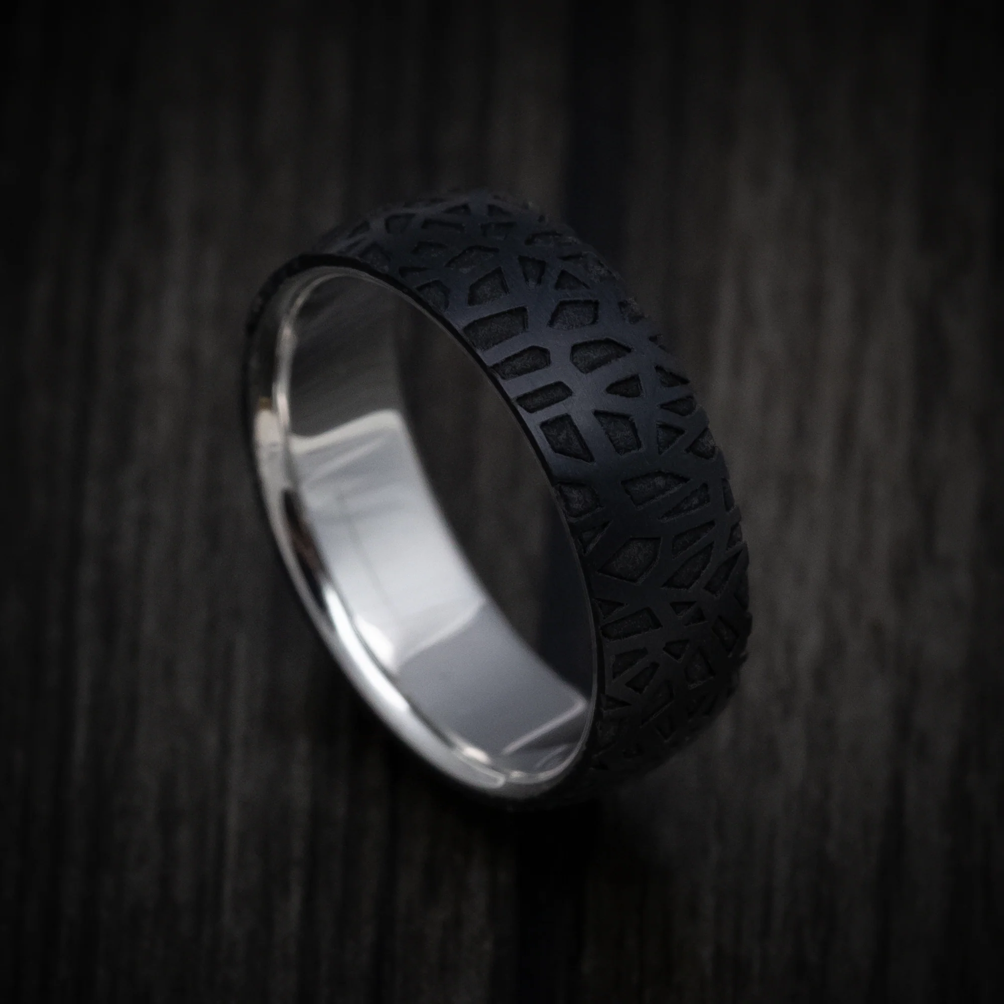Carbon Fiber Men's Ring with 14K Gold Sleeve and Organic Design