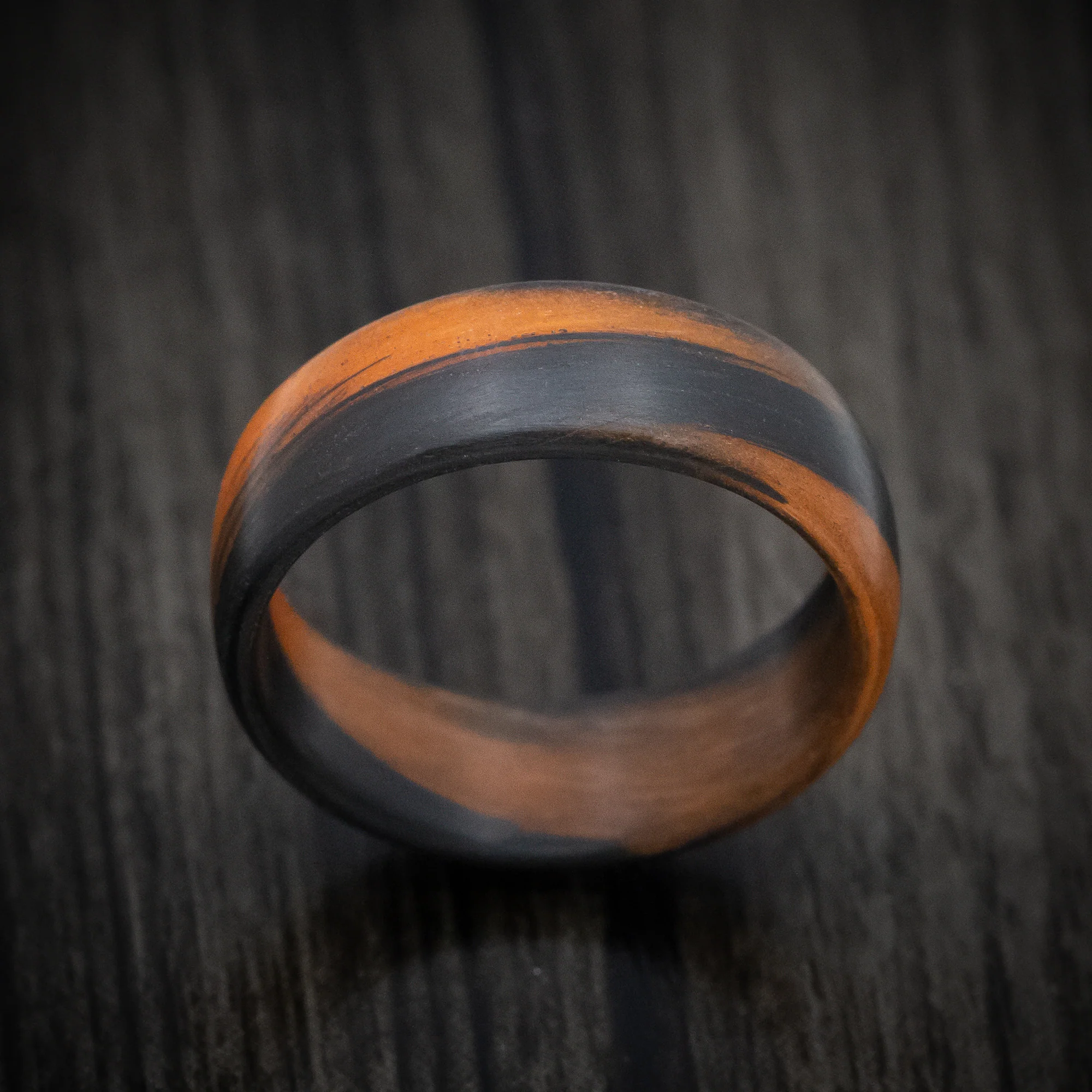 Carbon Fiber Men's Ring with Orange Glow Marbled Design - Image 2