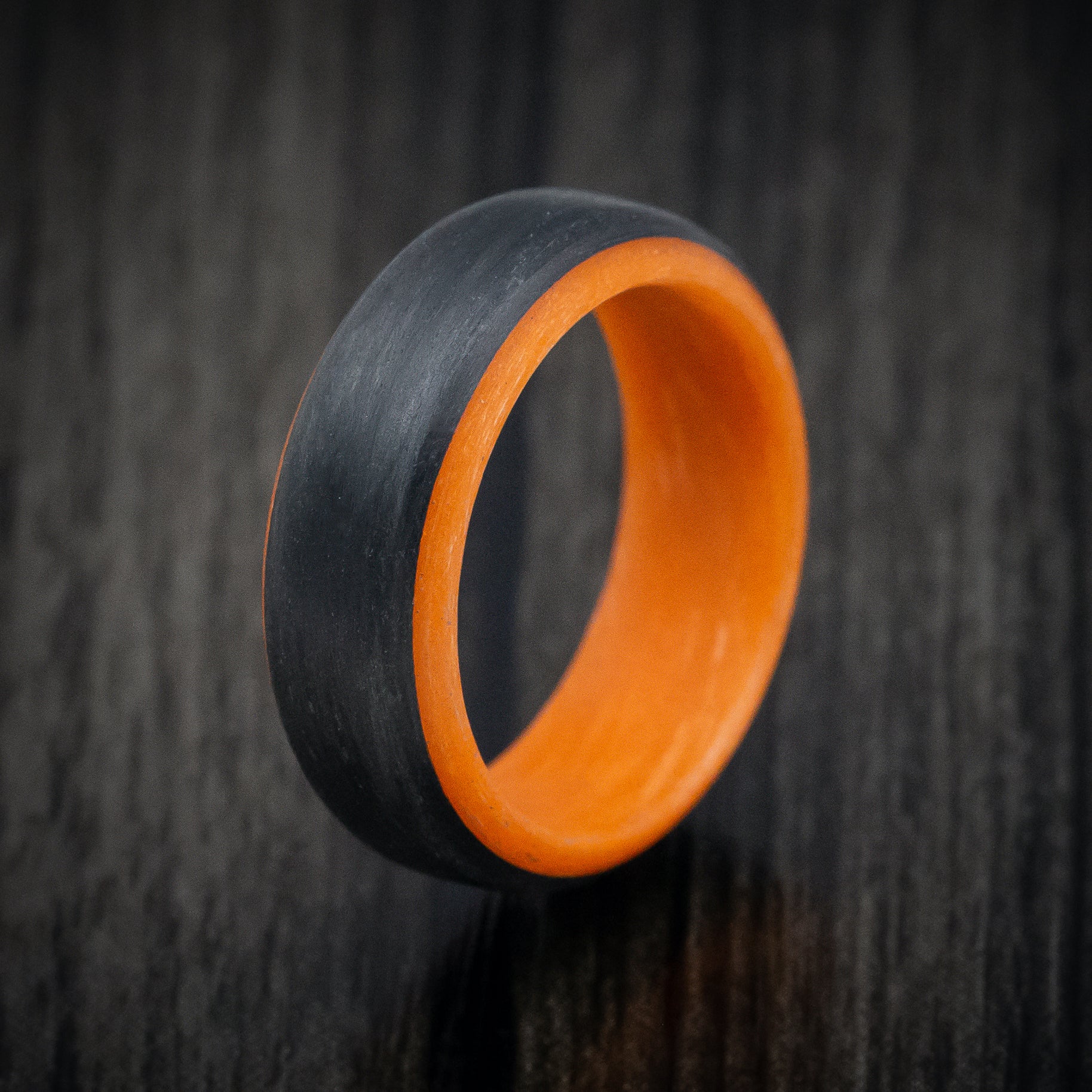 Carbon Fiber Men's Ring with Orange Glow Sleeve - Image 4