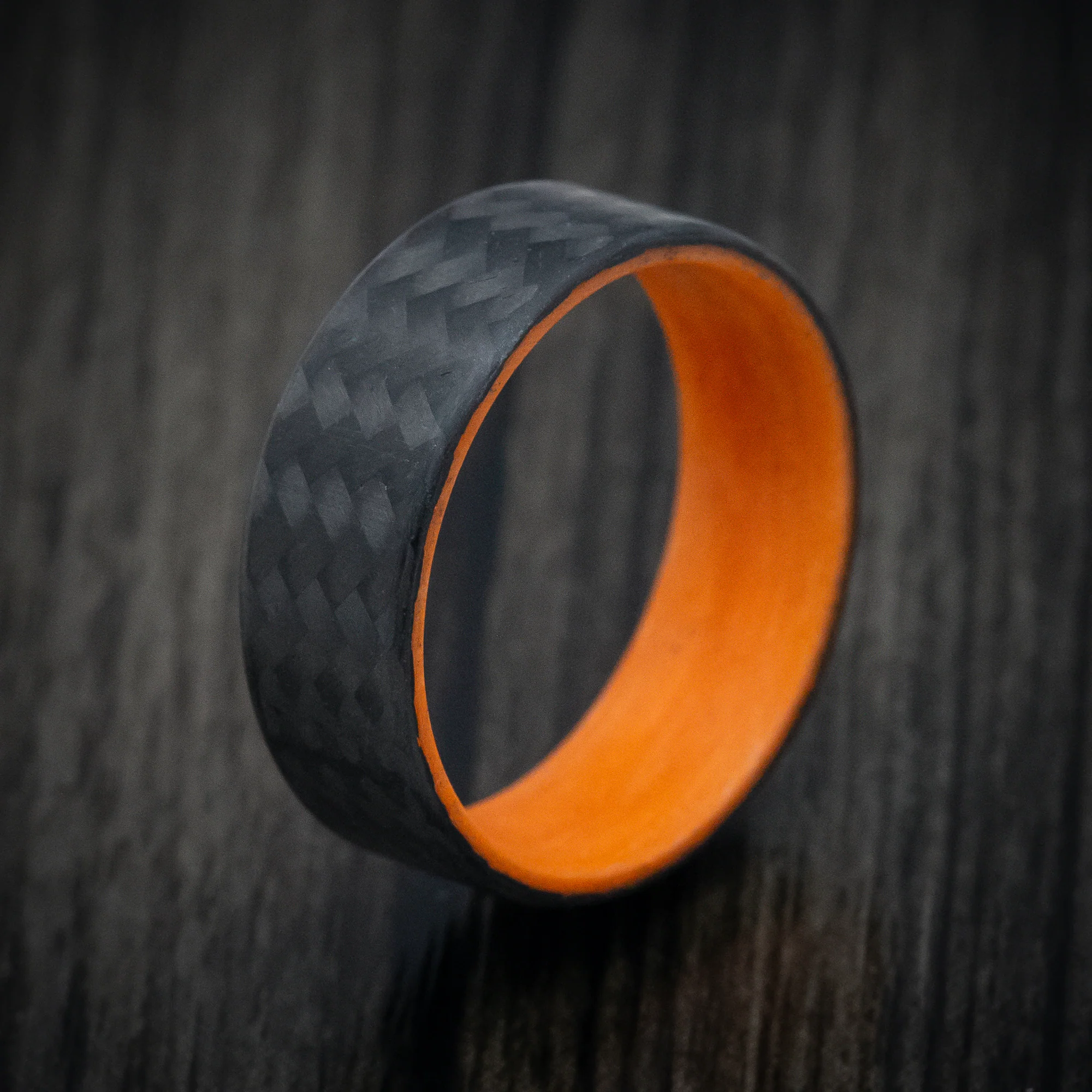 Carbon Fiber Men's Ring with Orange Glow Sleeve - Image 4