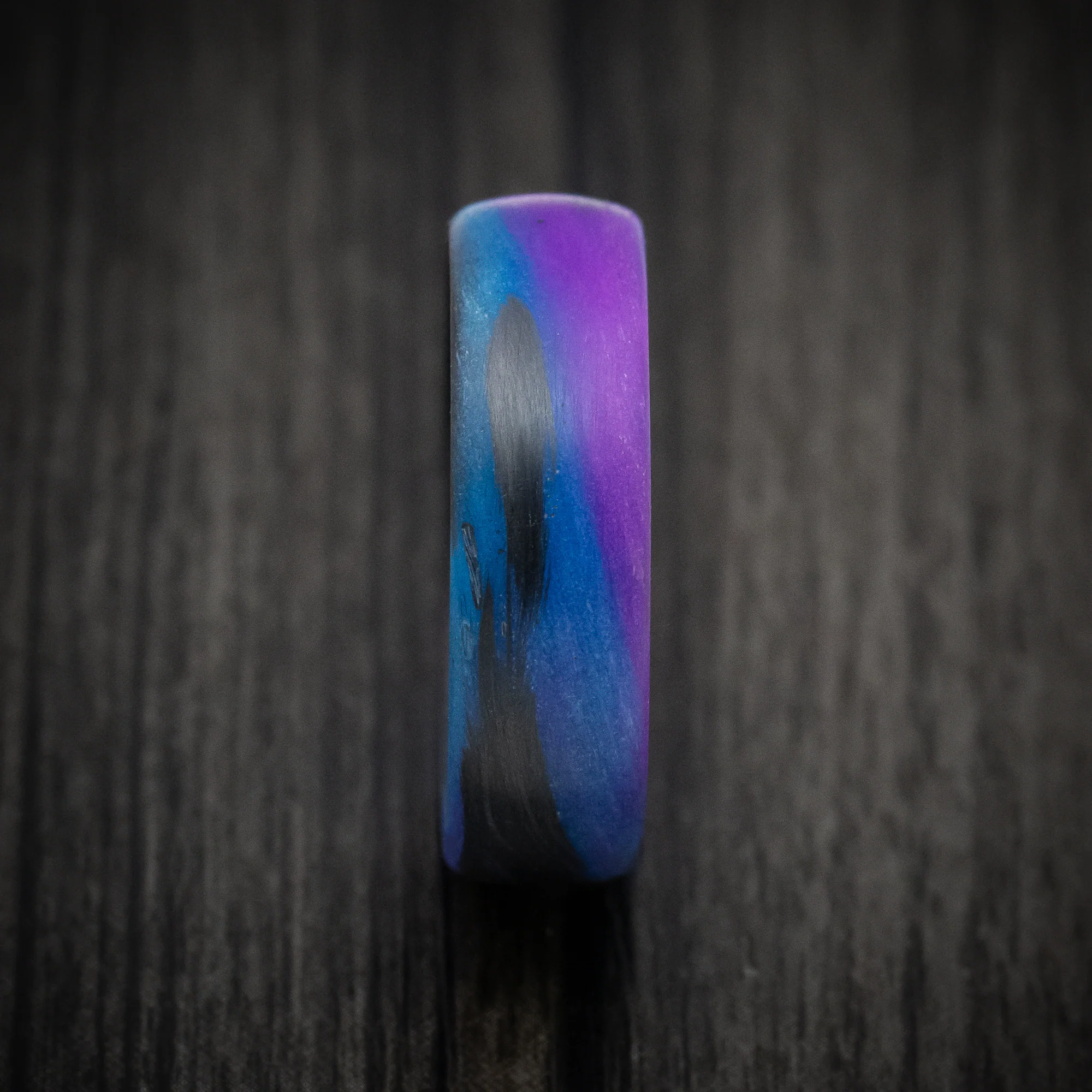 Carbon Fiber Men's Ring with Purple and Blue Glow Marbled Design - Image 3