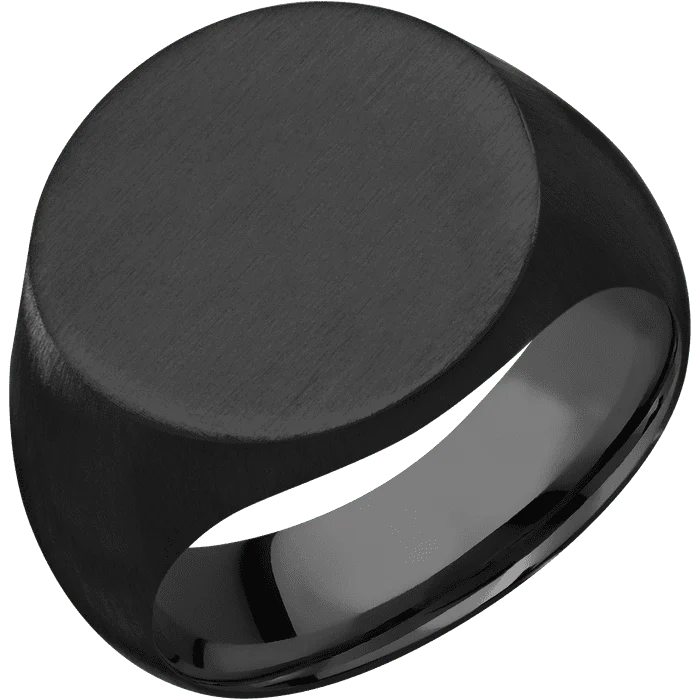 Circle Black Titanium Signet Ring / Satin Ring Finish and Satin Signet Finish / Size 10