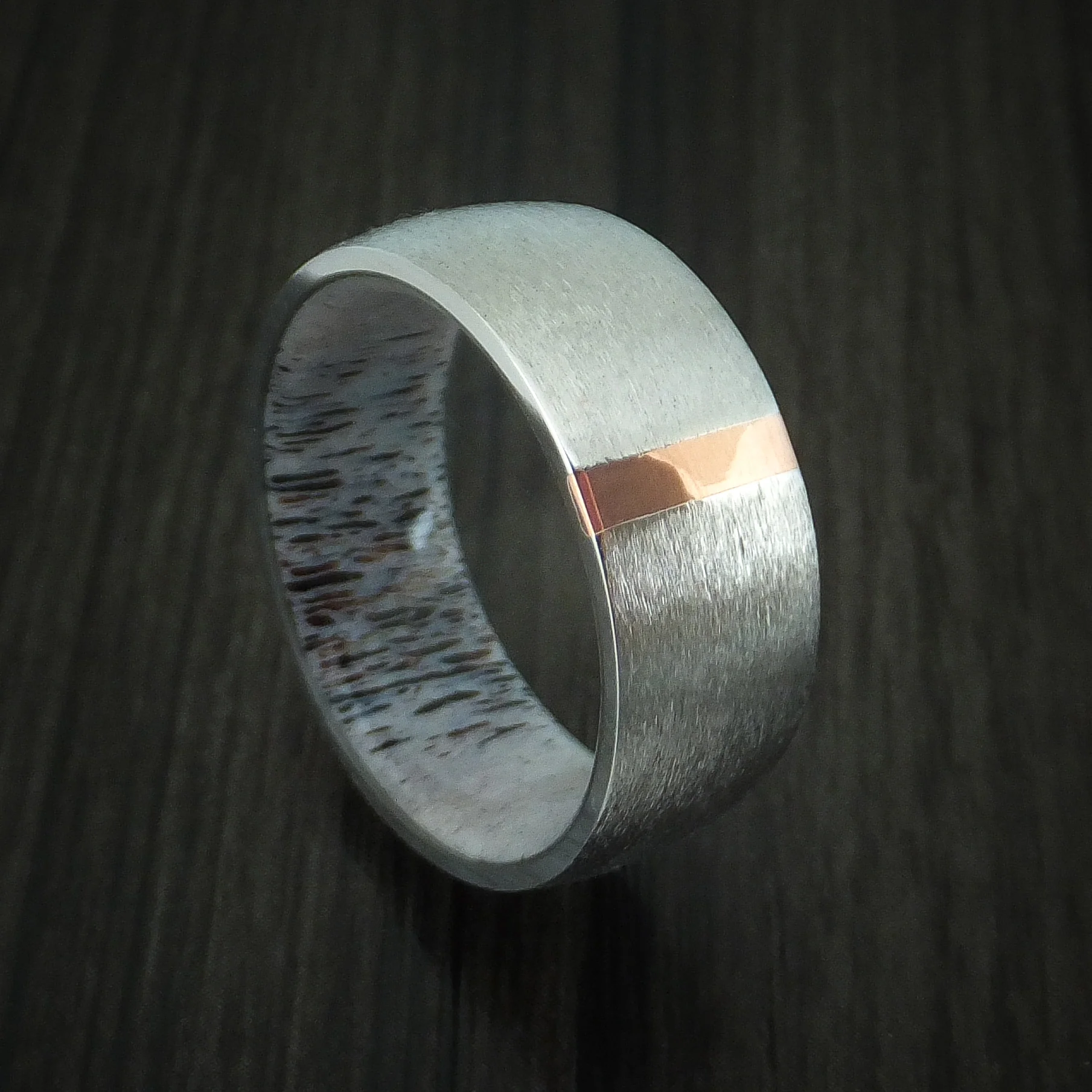 Cobalt Chrome and Copper Men's Ring with Antler Sleeve Custom Made Band